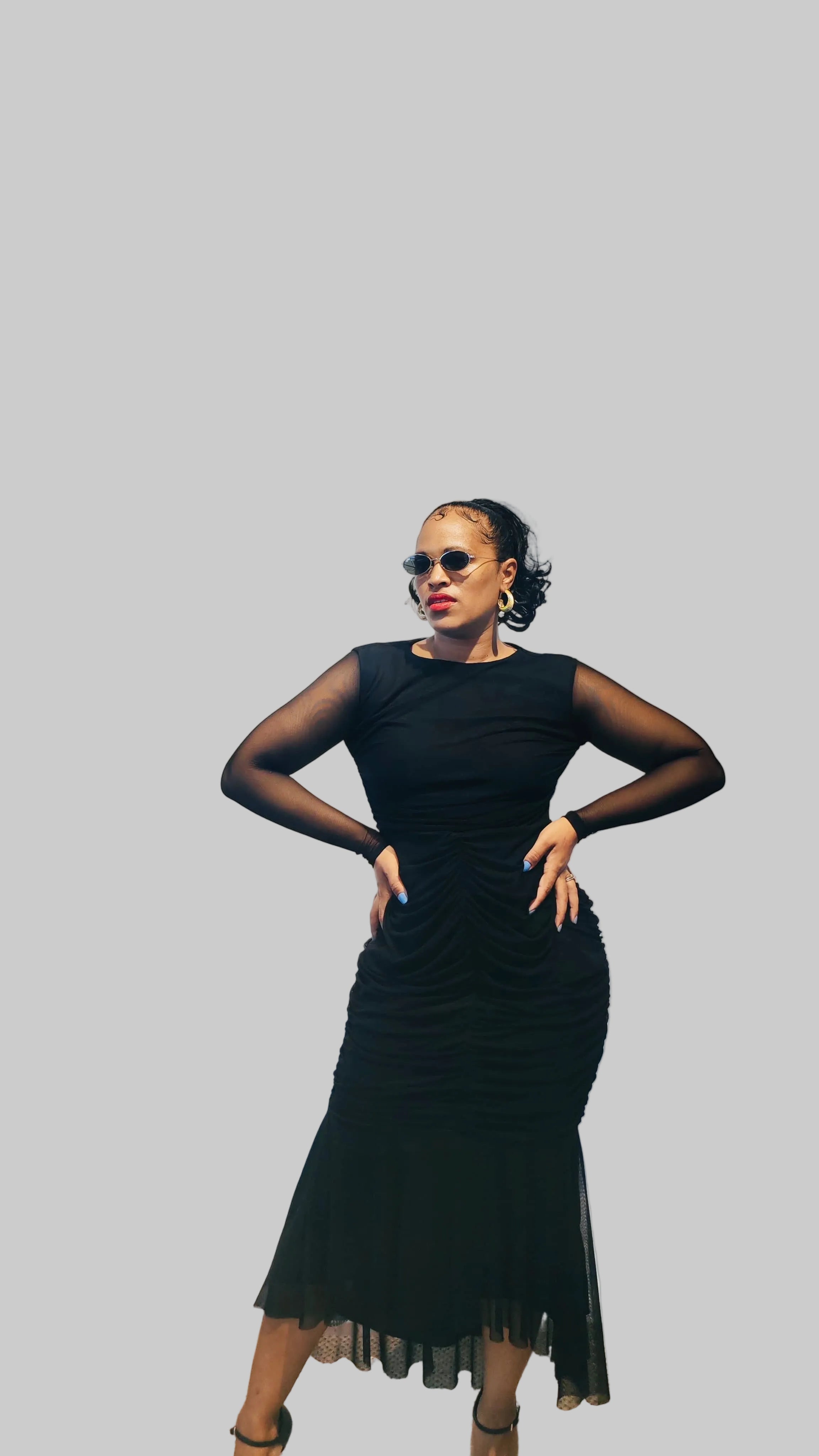 Black Aurora Ruched Mesh Dress – Body-Shaping Elegant Occasion Dress | FRIDA