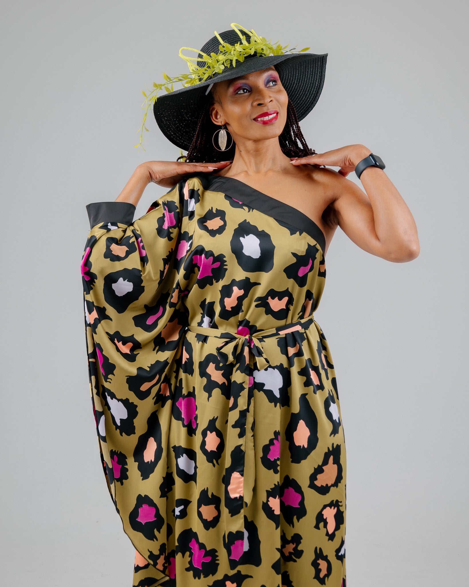 FR985 LIME/BLACK ONE ARM KAFTAN DRESS