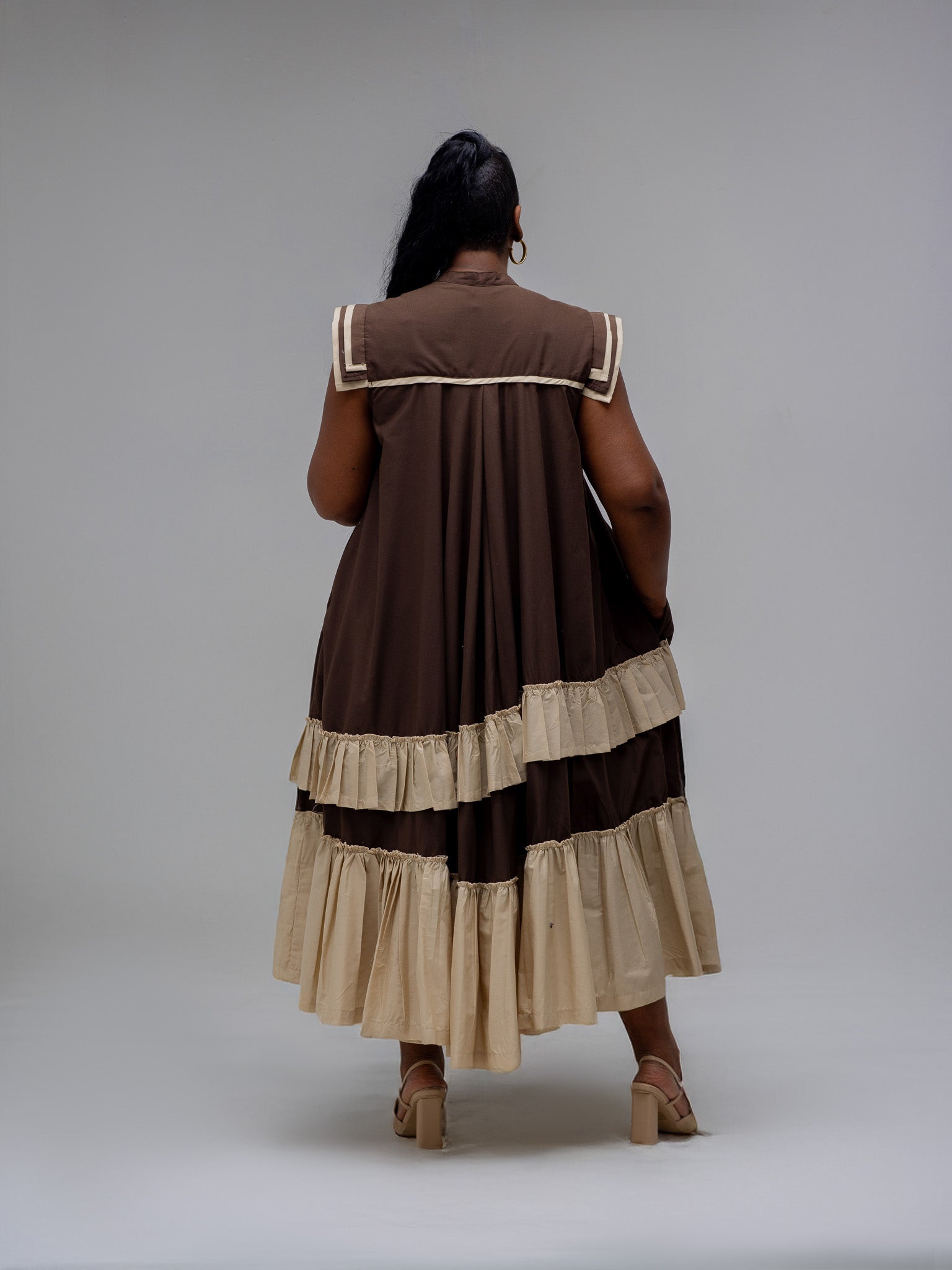 Brown/Stone Maxi Frilled Naomi Dress FR1100