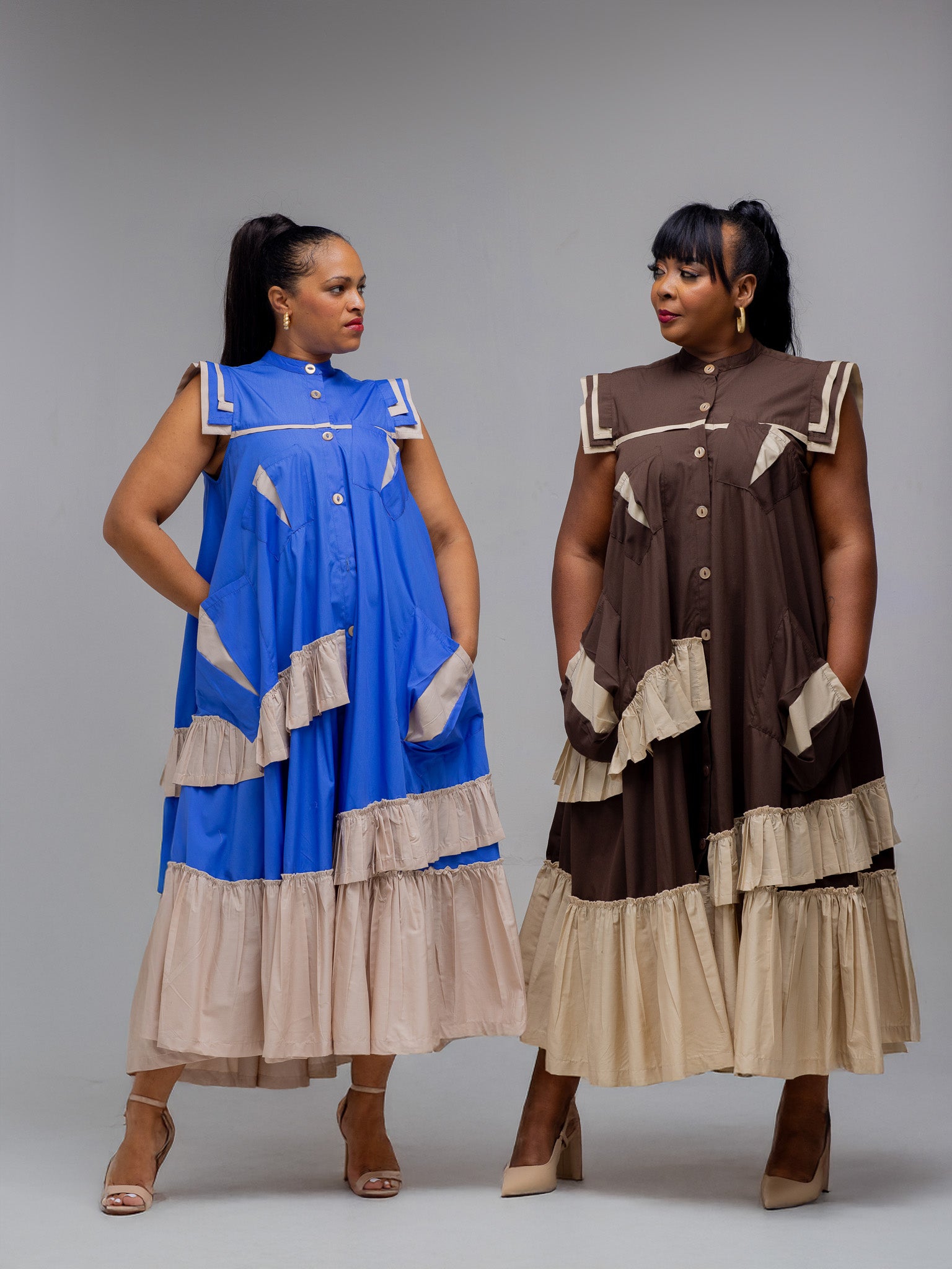 Brown/Stone Maxi Frilled Naomi Dress FR1100