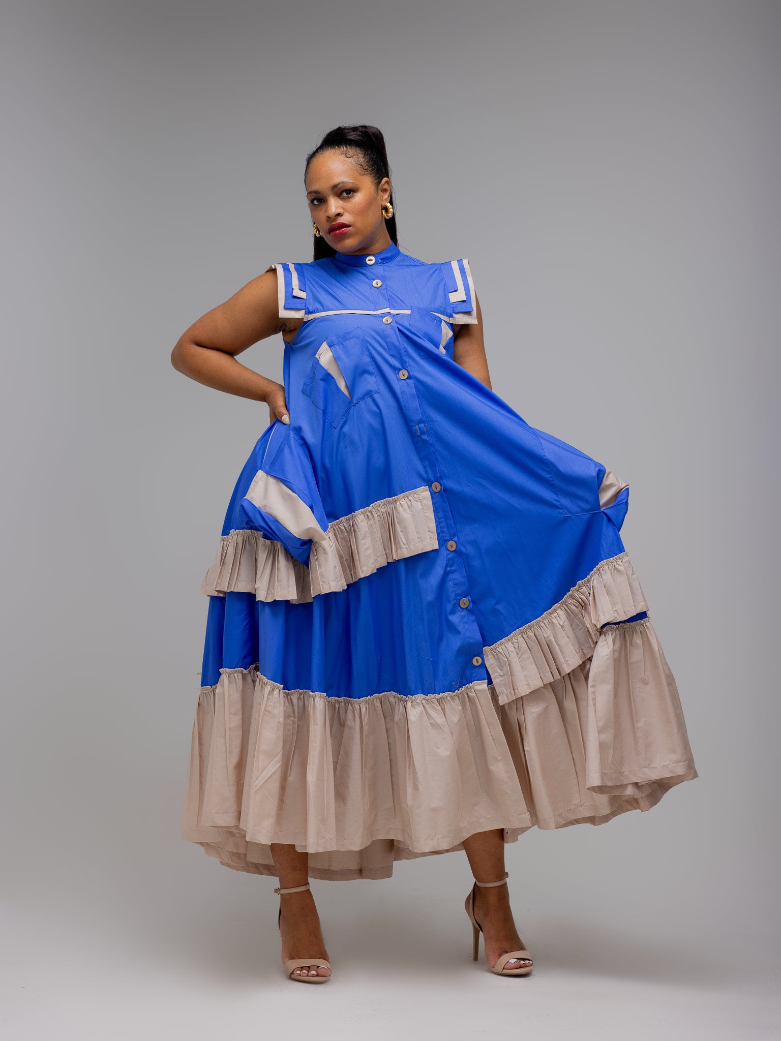 Blue/Stone Maxi Frilled Naomi Dress FR1125