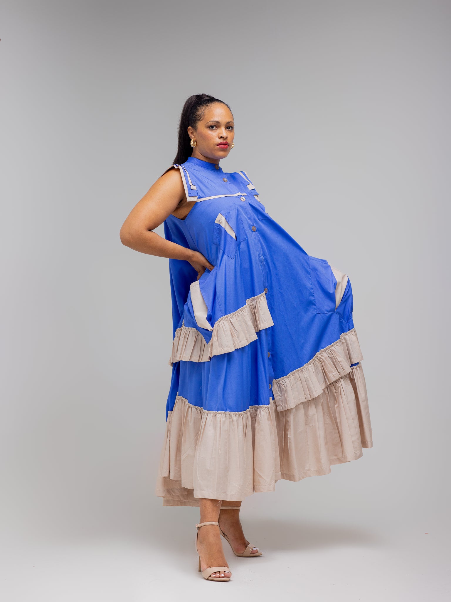 Blue/Stone Maxi Frilled Naomi Dress FR1125