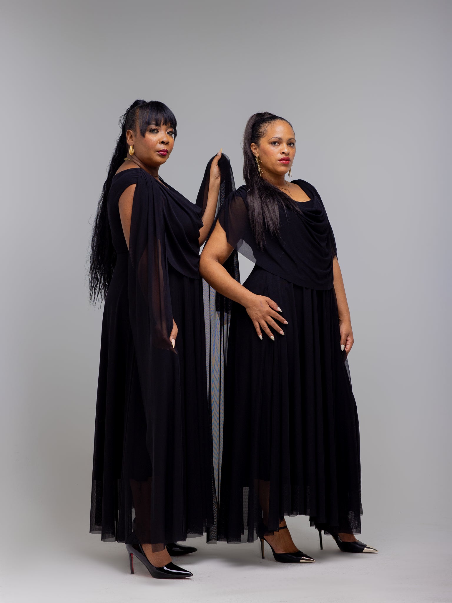 Black Tina Mesh Maxi Dress – Elegant Statement Dress with Dramatic Sleeves | FRIDA