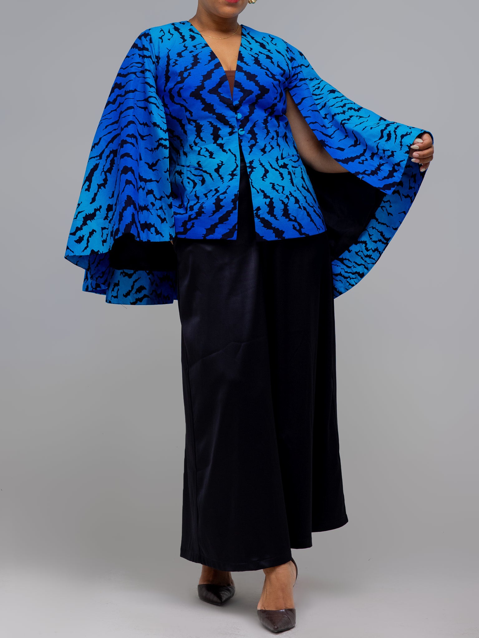 Blue/Black Ankara Cape Blazer FRA100