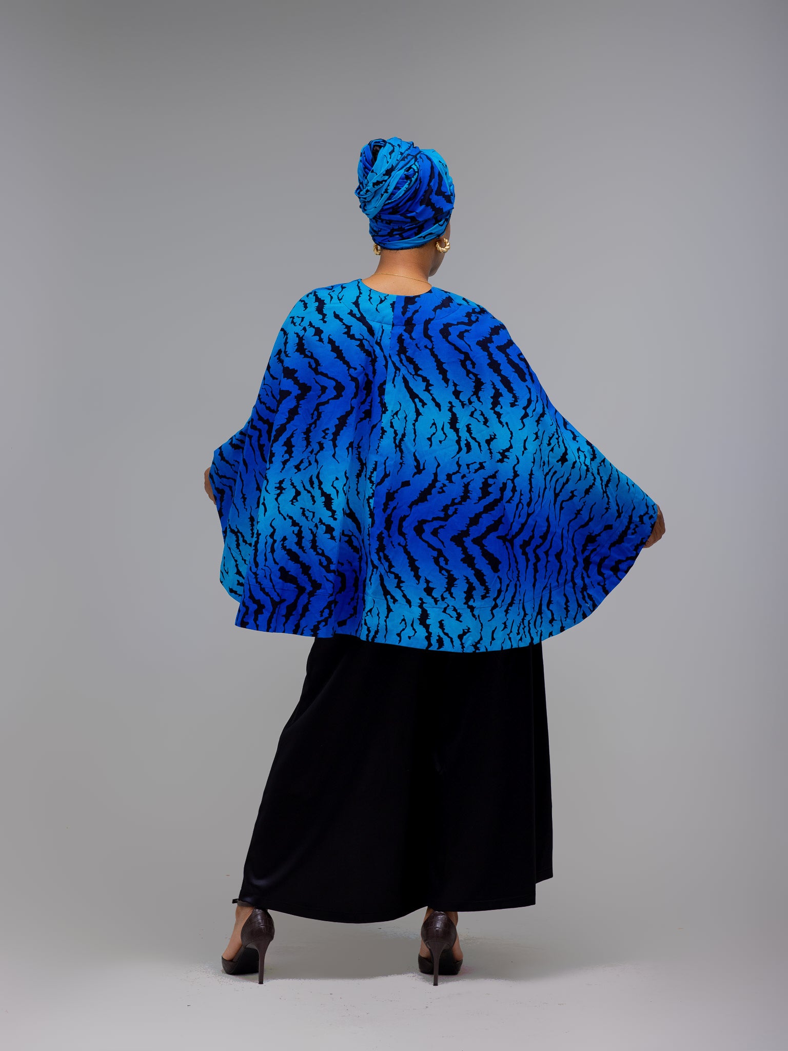 Blue/Black Ankara Cape Blazer FRA100