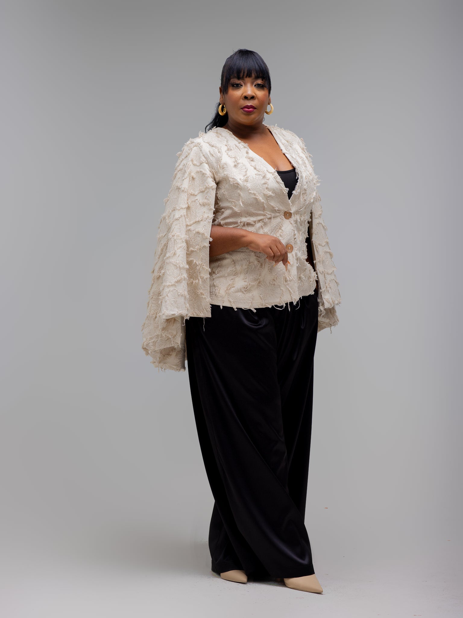 Cream Eye Lush Jacquard Cotton Cape