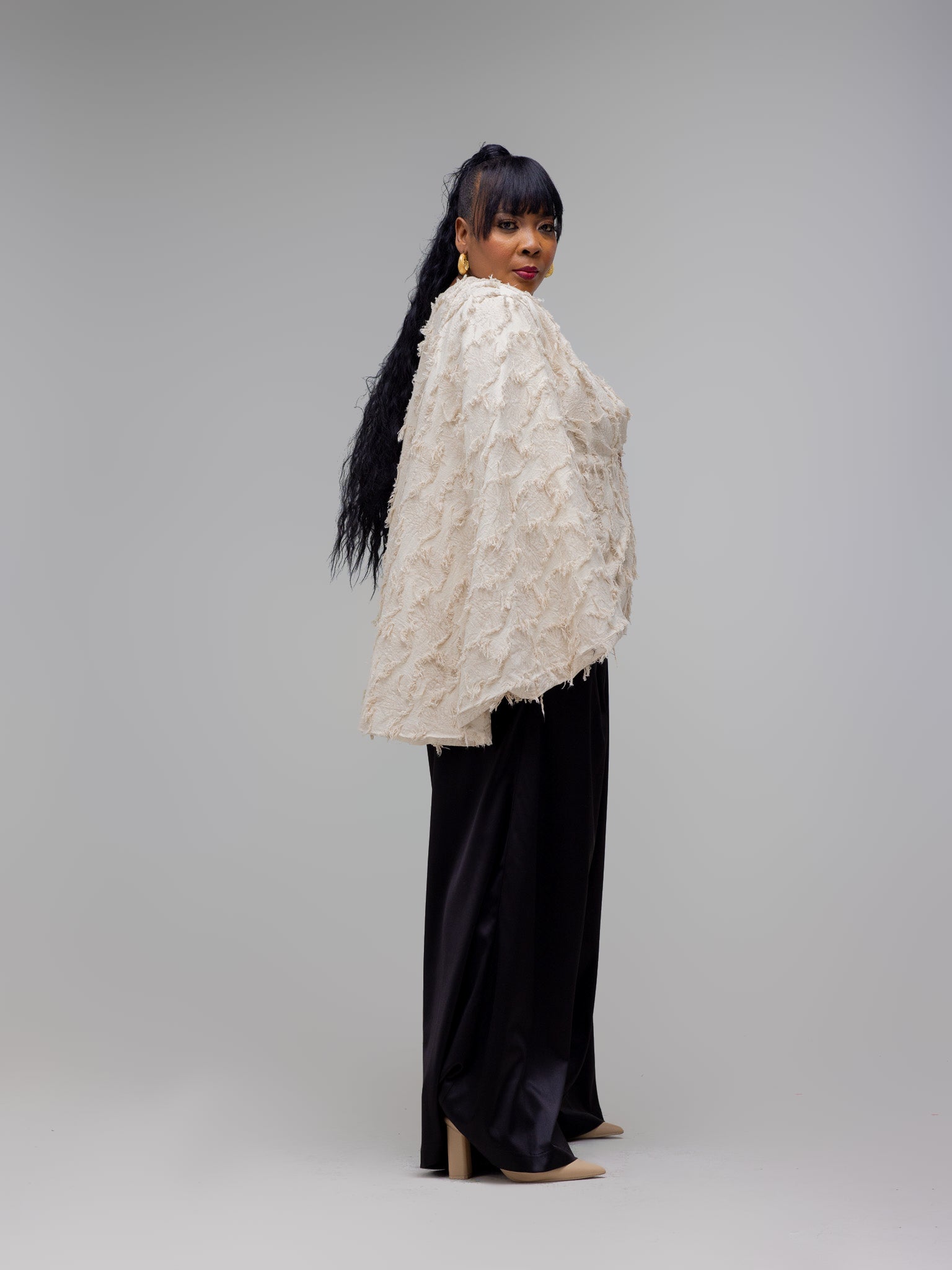Cream Eye Lush Jacquard Cotton Cape