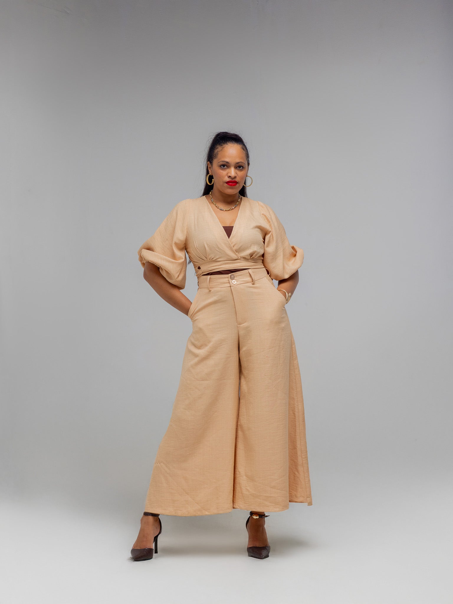 Taupe Flared Pants FR1128