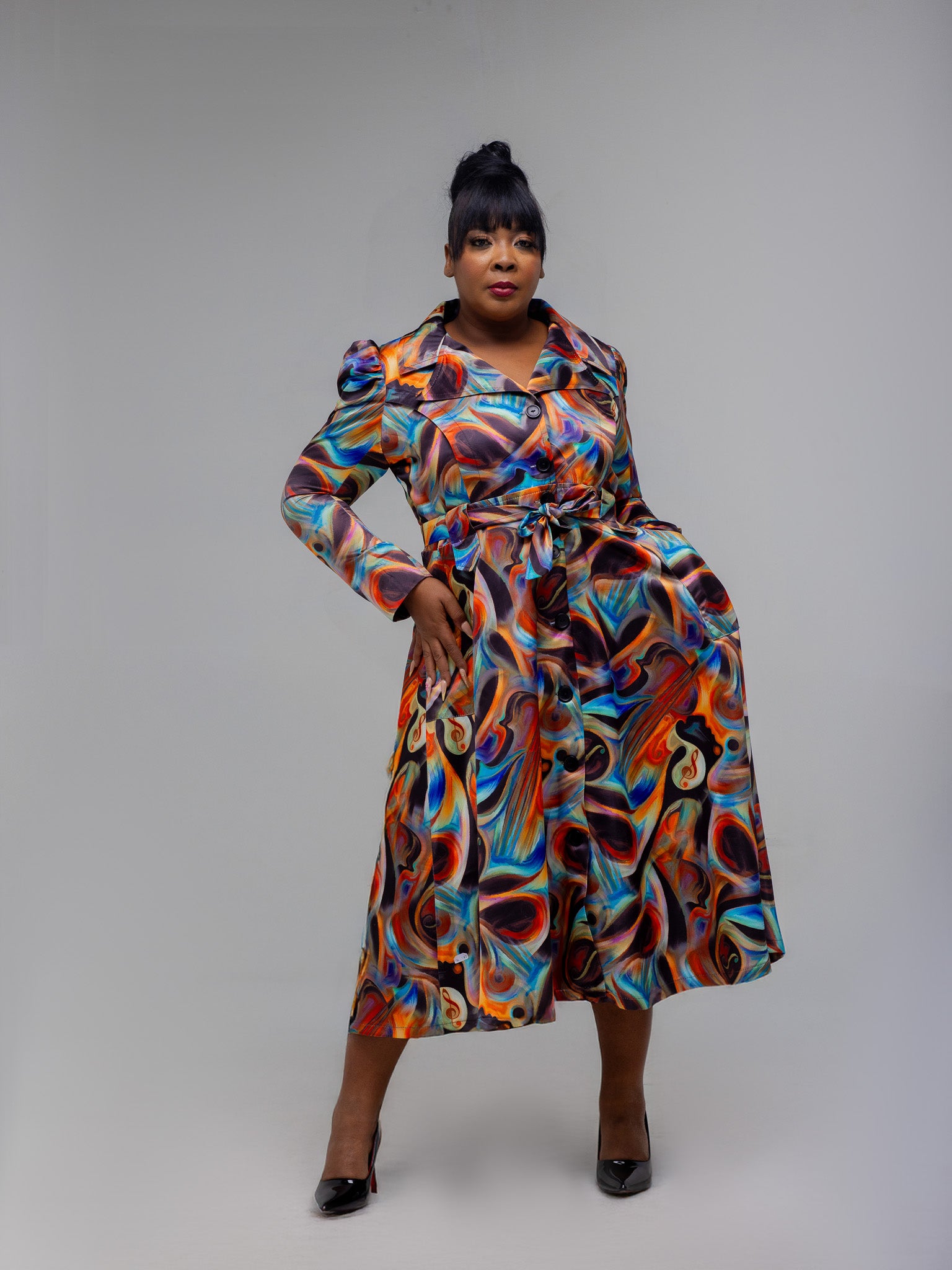 MULTICOLOR PRINCESS COAT DRESS