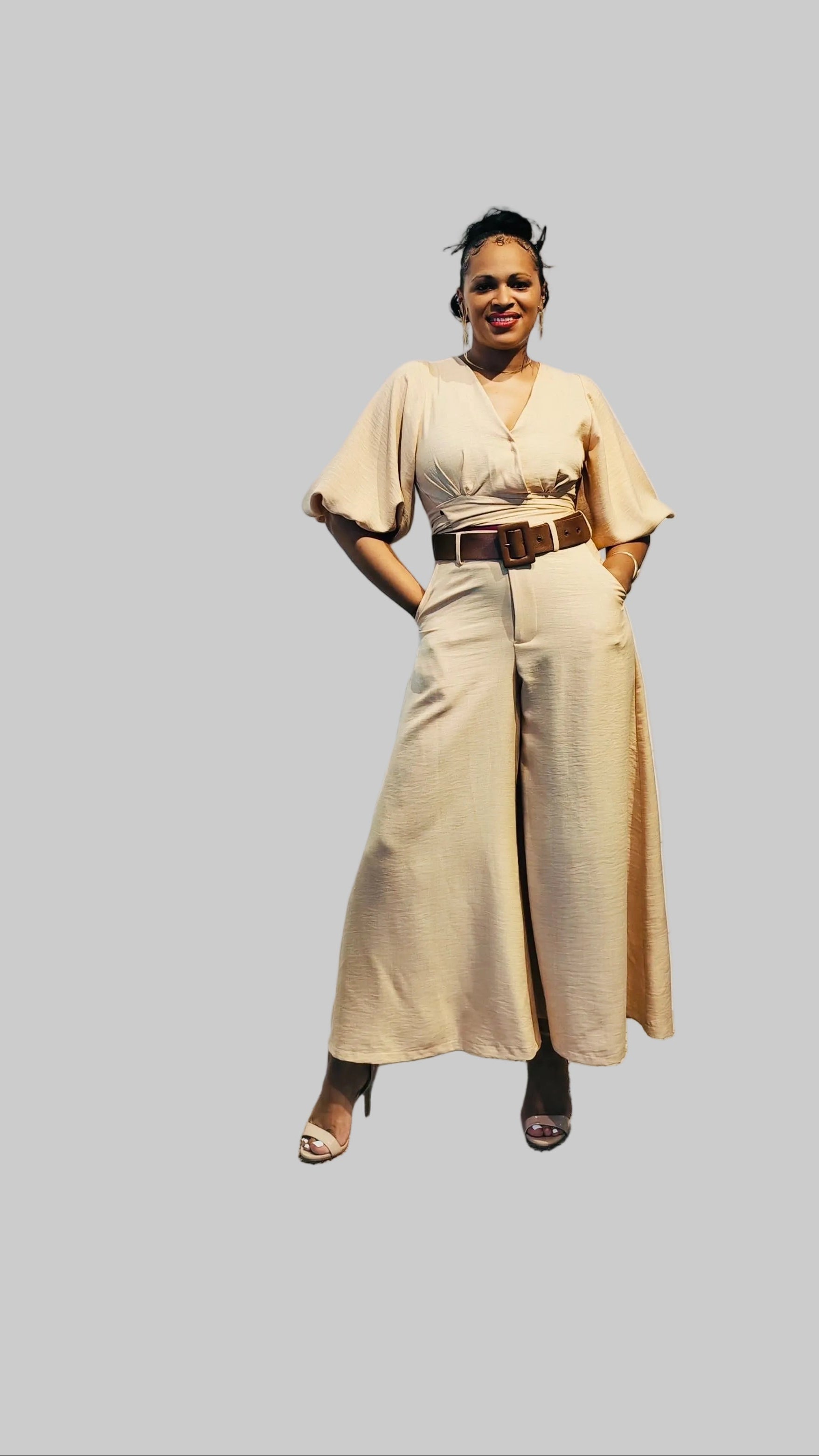 FR1128 TAUPE FLARED PANTS