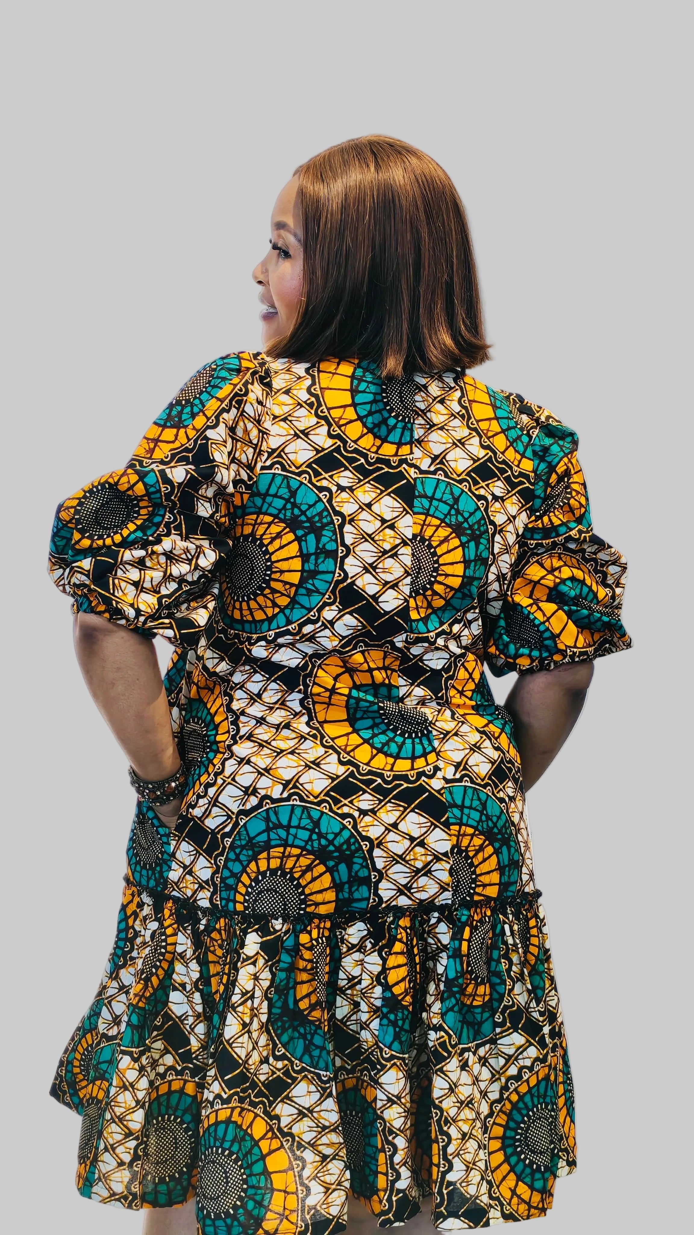 Cream/Green Ankara Nolan Dress FRA97