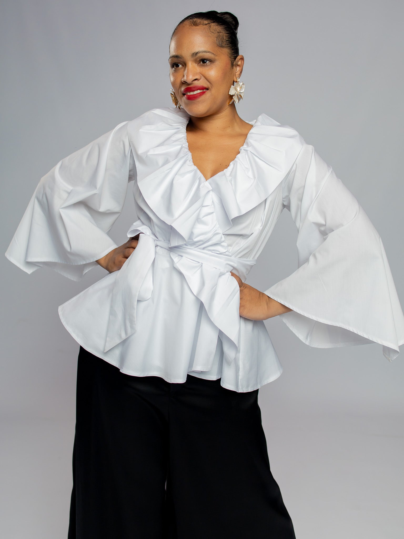 White Crossover Peplumed Top FR1174