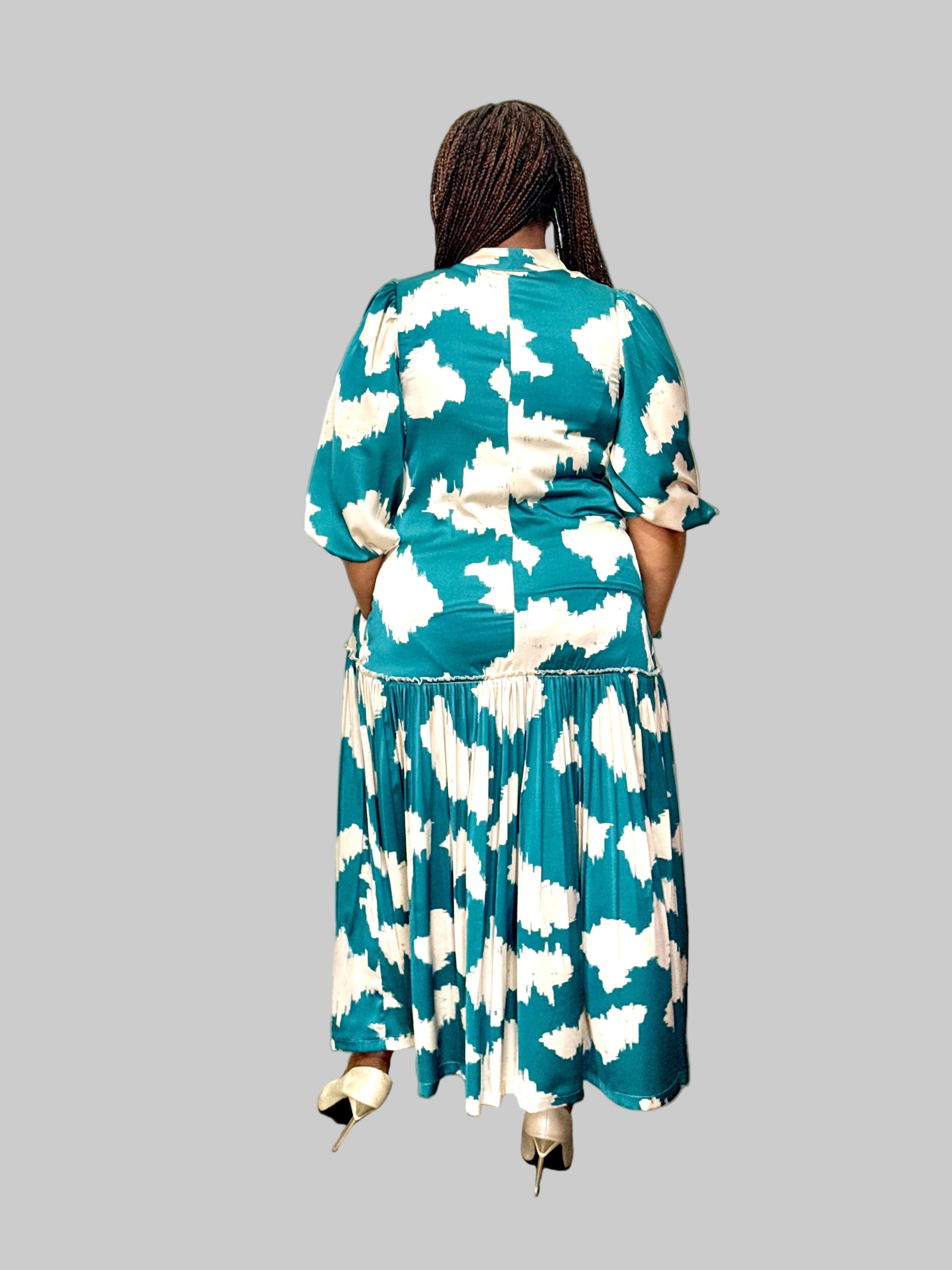 FR1067 CREAM/TEAL MAXI NOLAN DRESS