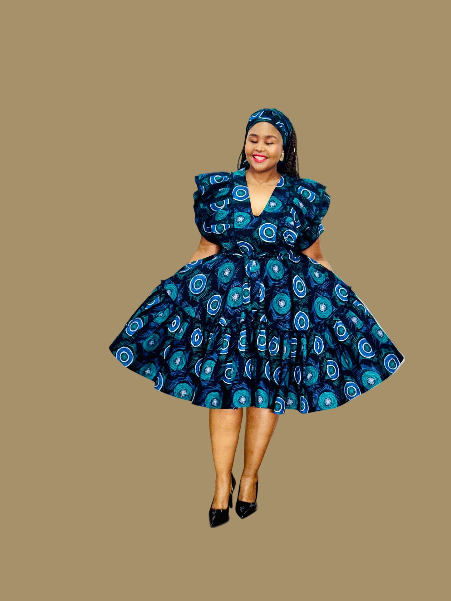 FRA85 NAVY/TIFANNY MIDI LEA DRESS