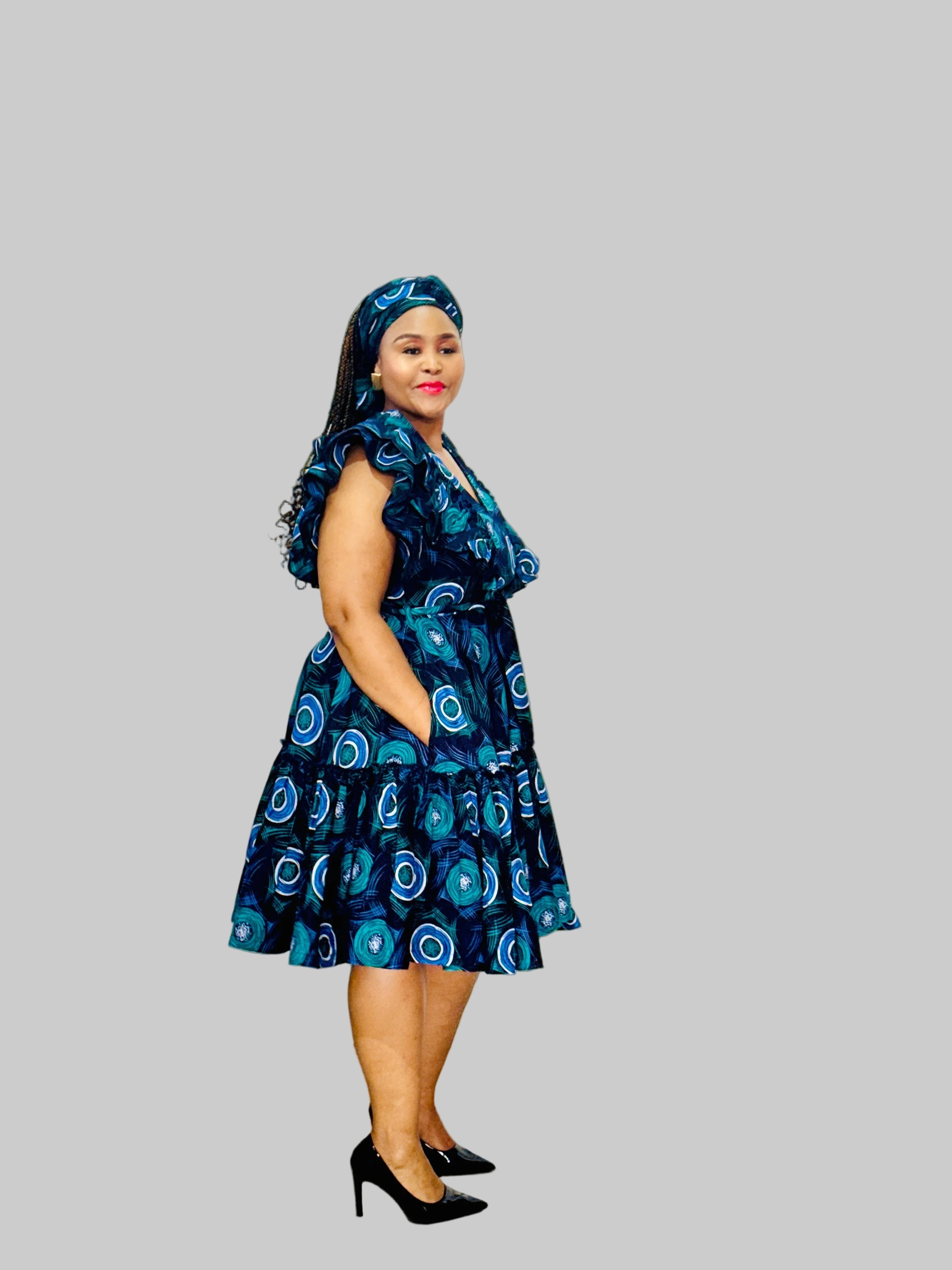 FRA85 NAVY/TIFANNY MIDI LEA DRESS