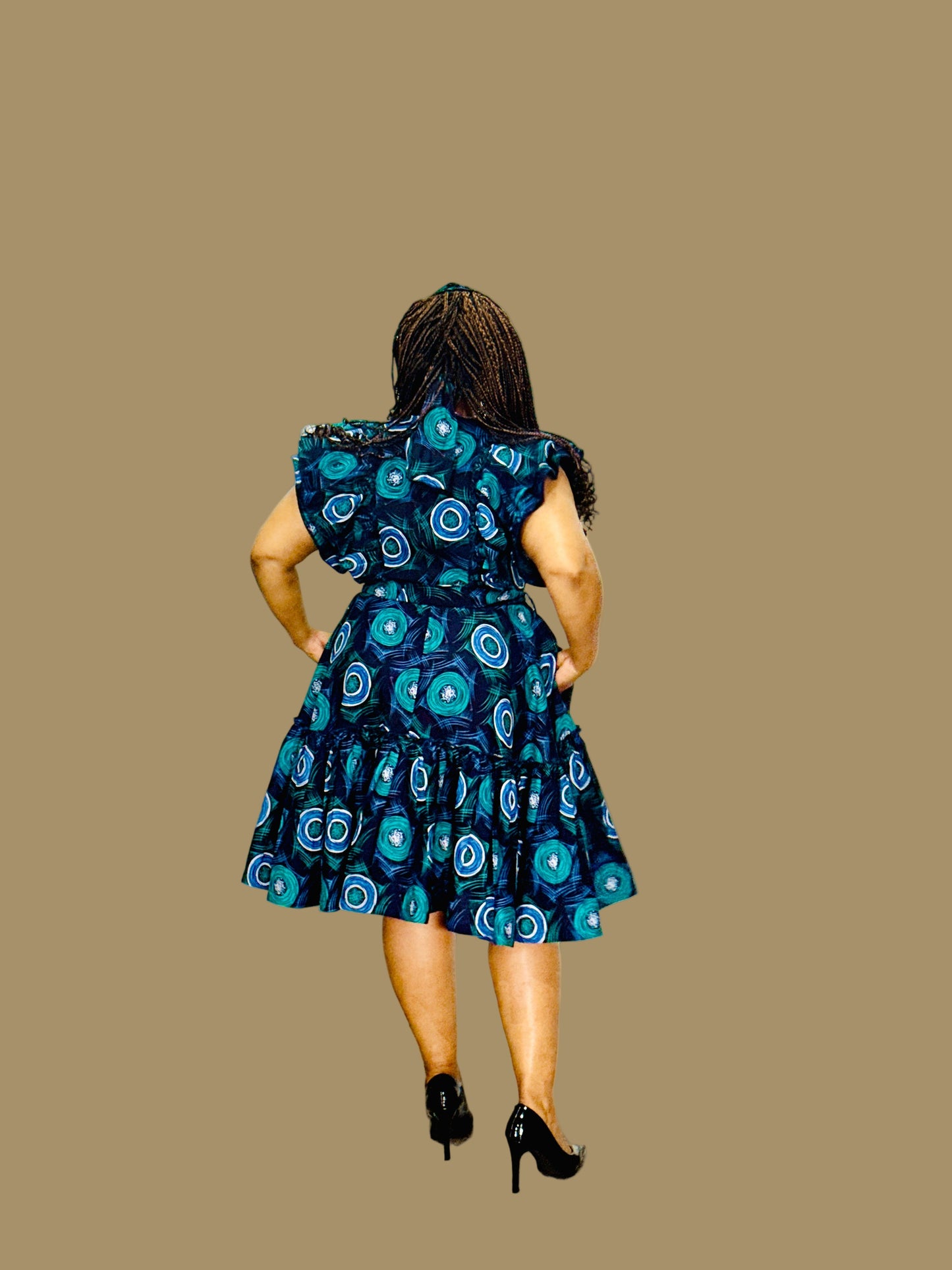 FRA85 NAVY/TIFANNY MIDI LEA DRESS