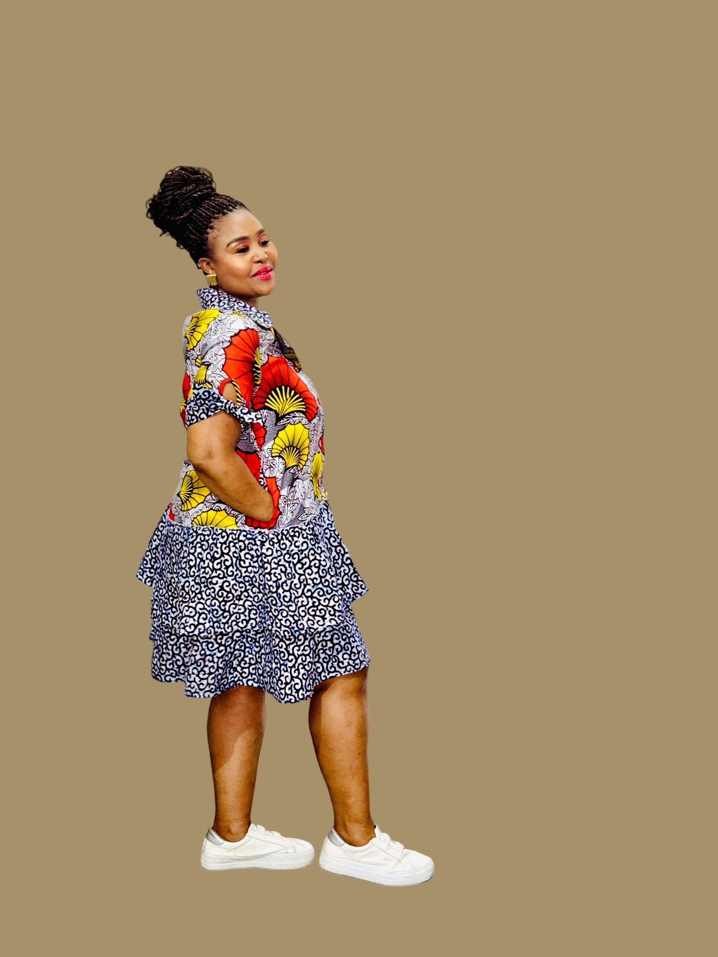 FRA86 BLACK/WHITE/RED/YELLOW BINTI DRESS