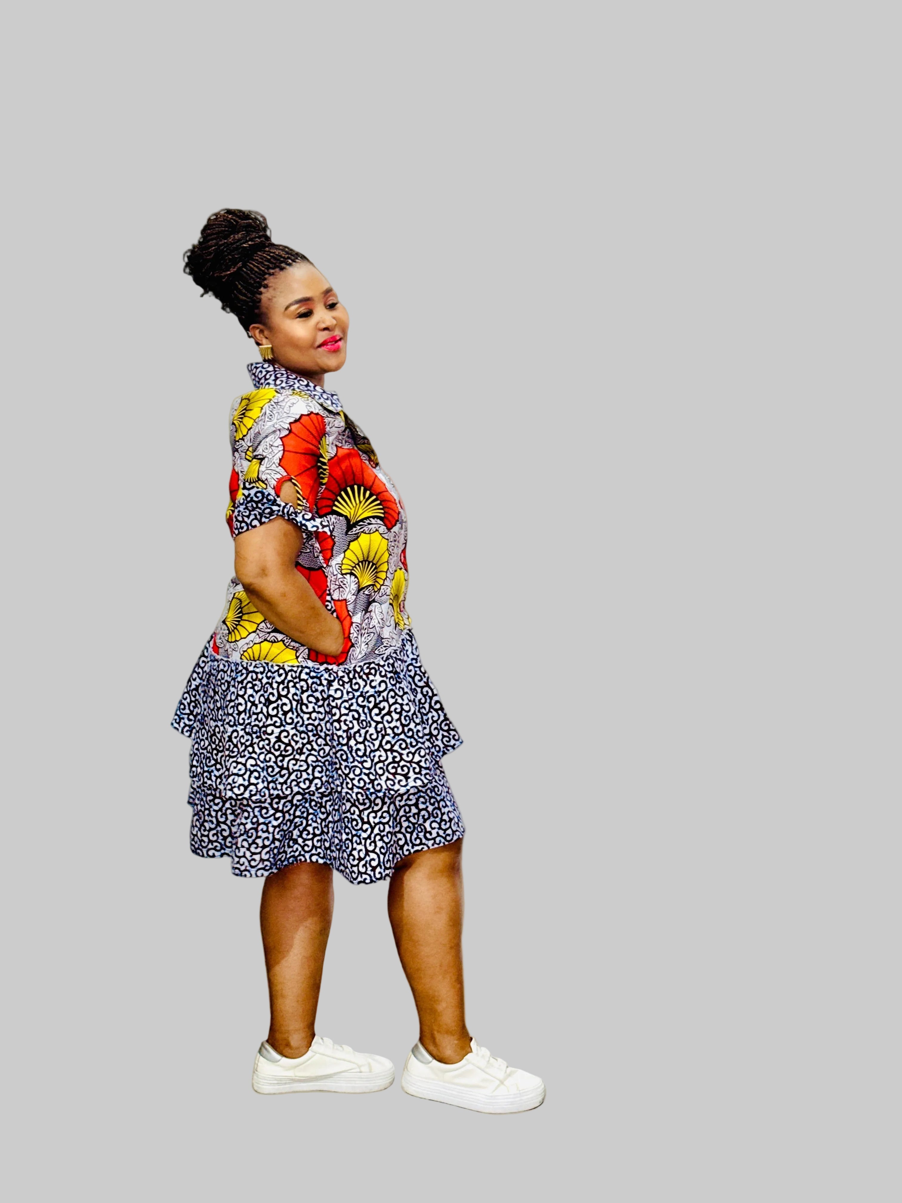 FRA86 BLACK/WHITE/RED/YELLOW BINTI DRESS