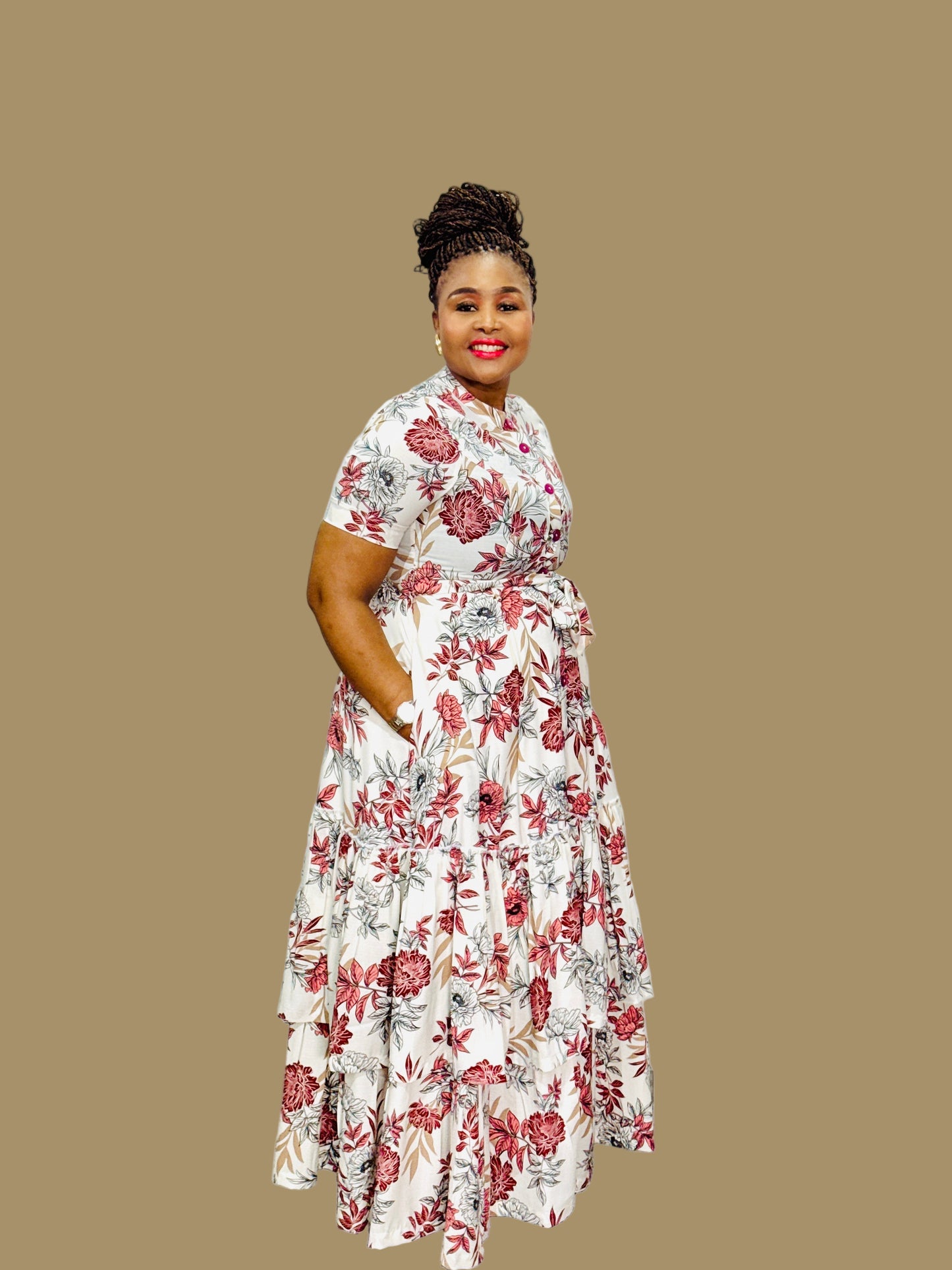 FR1080 WHITE/PINK MOMO DRESS