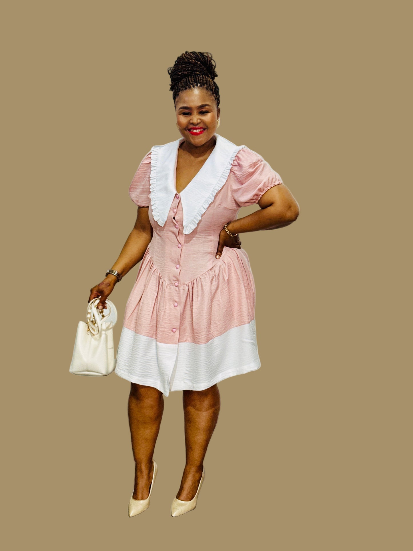 FR1084 PINK/WHITE BABYDOLL DRESS