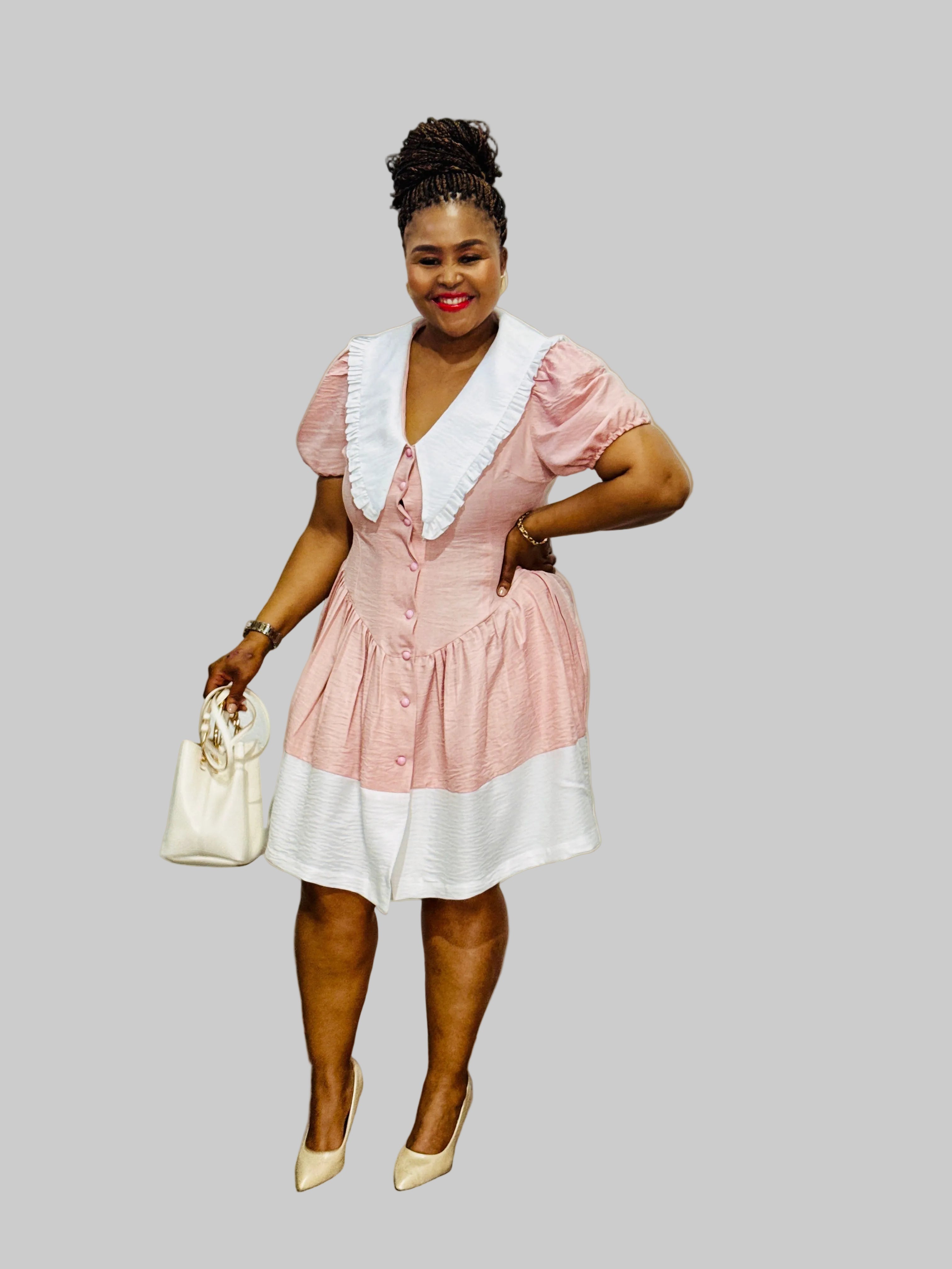 FR1084 PINK/WHITE BABYDOLL DRESS