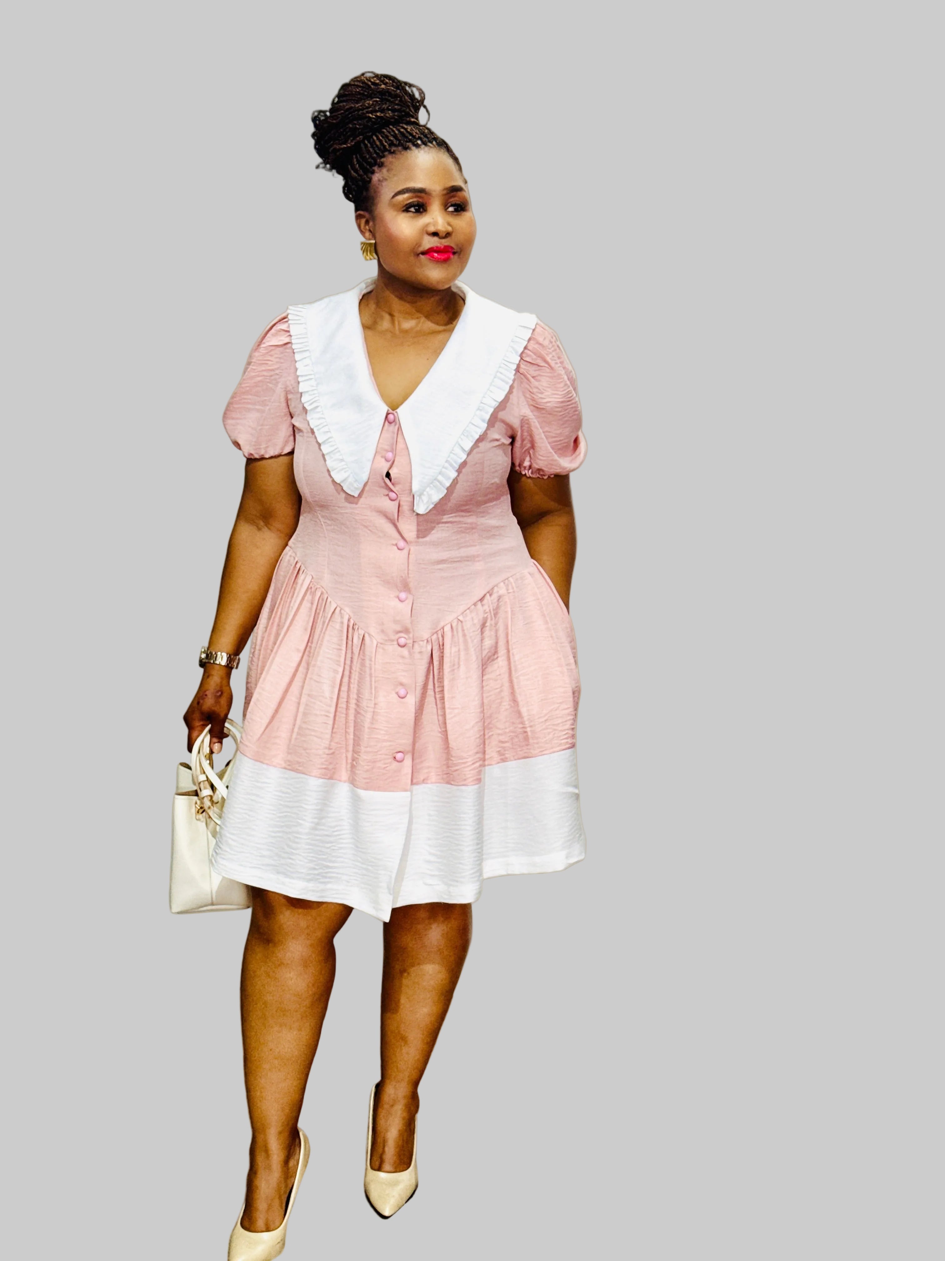 FR1084 PINK/WHITE BABYDOLL DRESS