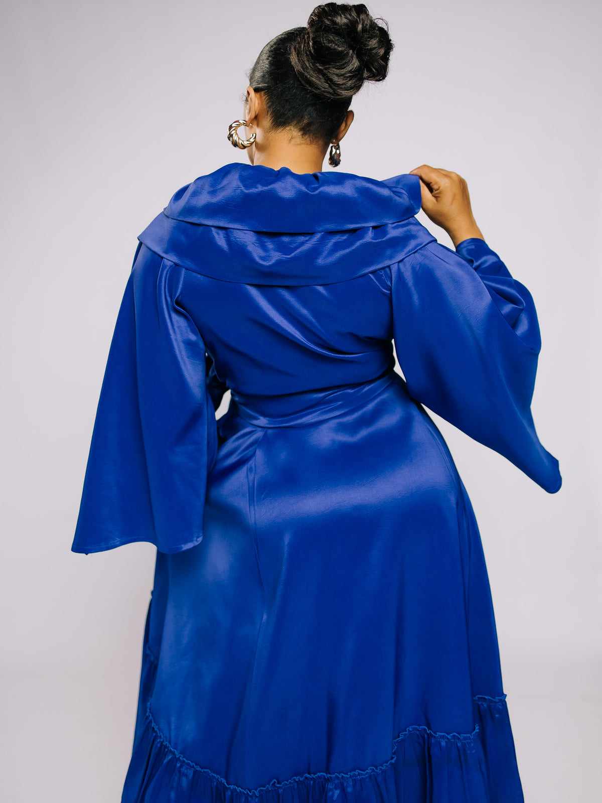 Blue Maxi Wrap-Around Ruffle Dress FRE001