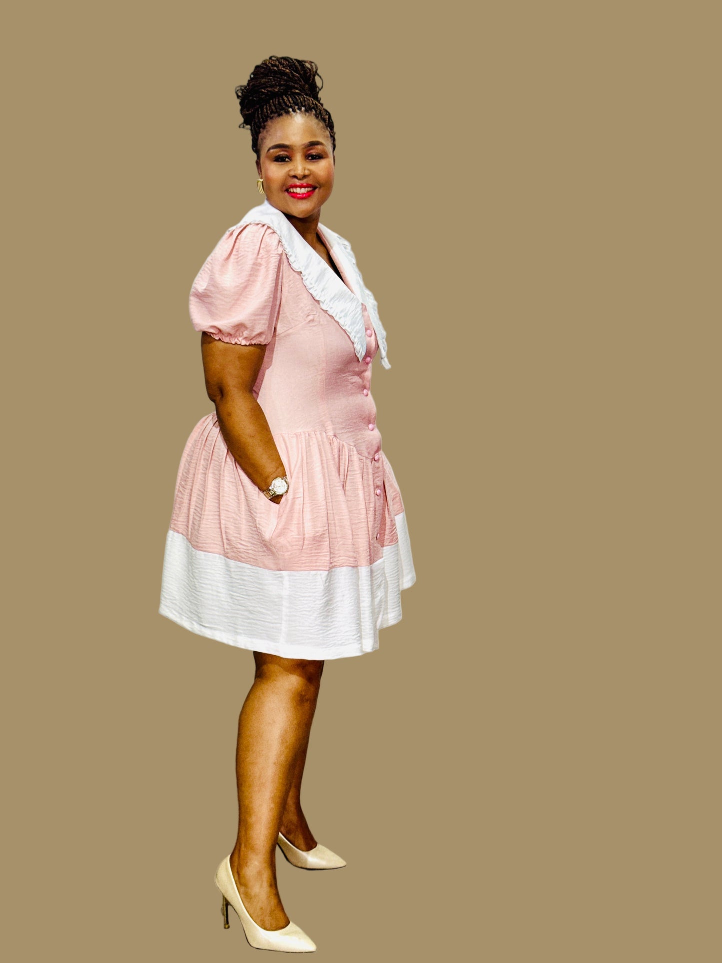 FR1084 PINK/WHITE BABYDOLL DRESS