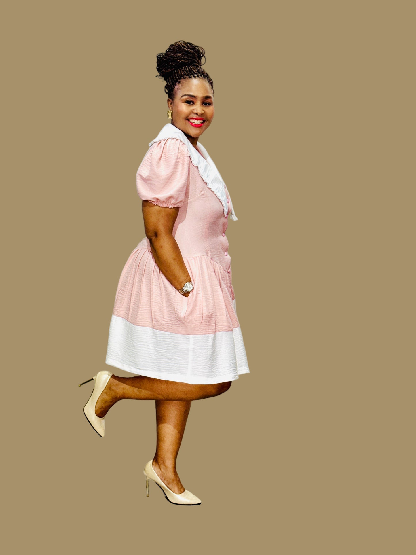 FR1084 PINK/WHITE BABYDOLL DRESS