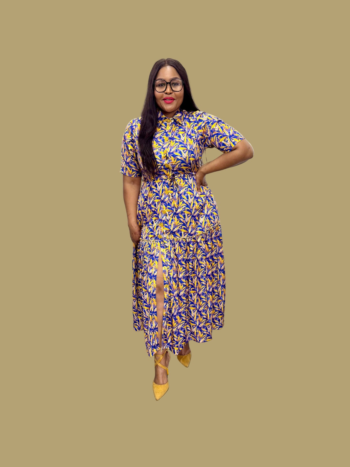 FR1073 BLUE/YELLOW GIPSY SHIRT DRESS