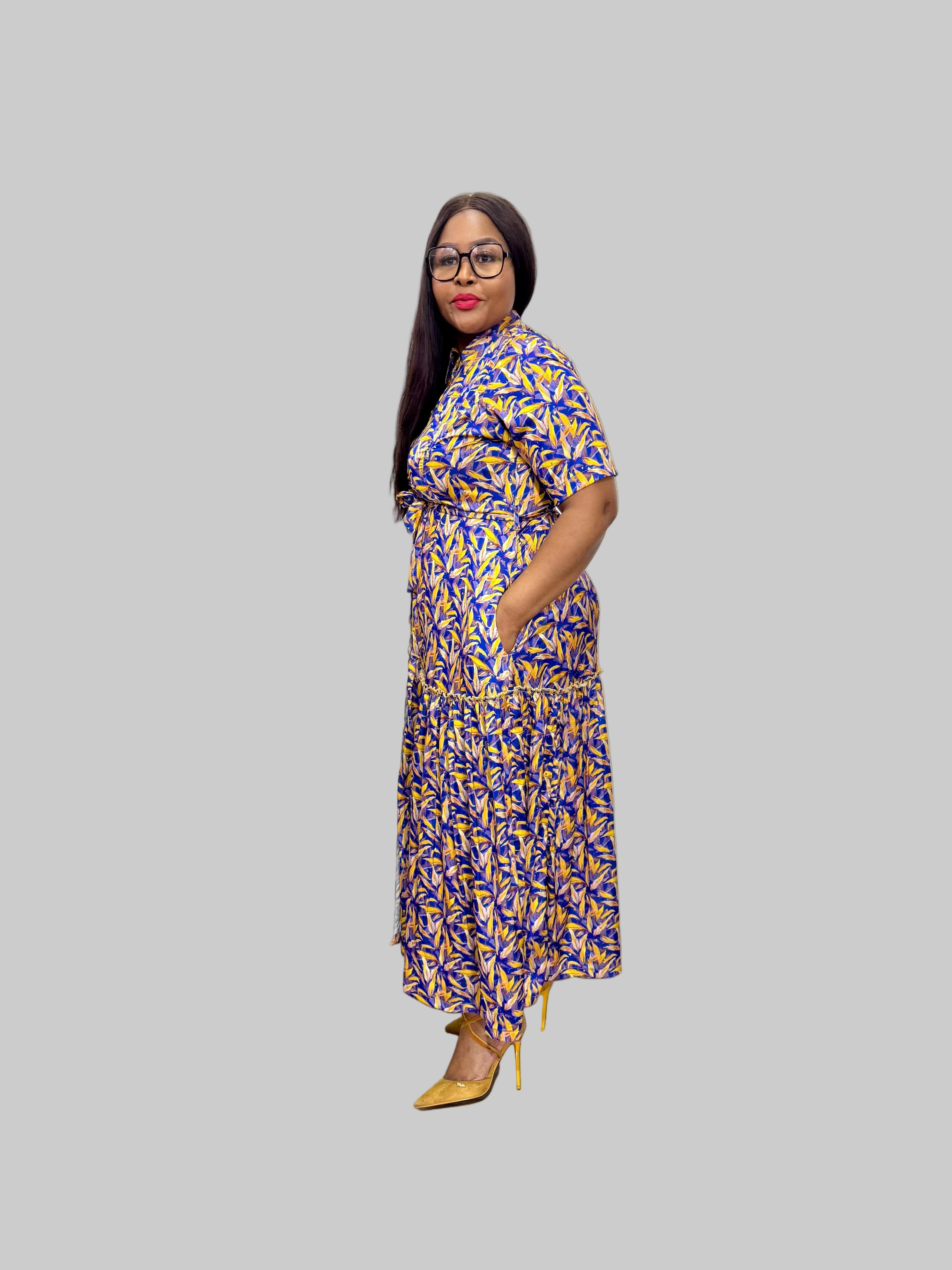 FR1073 BLUE/YELLOW GIPSY SHIRT DRESS