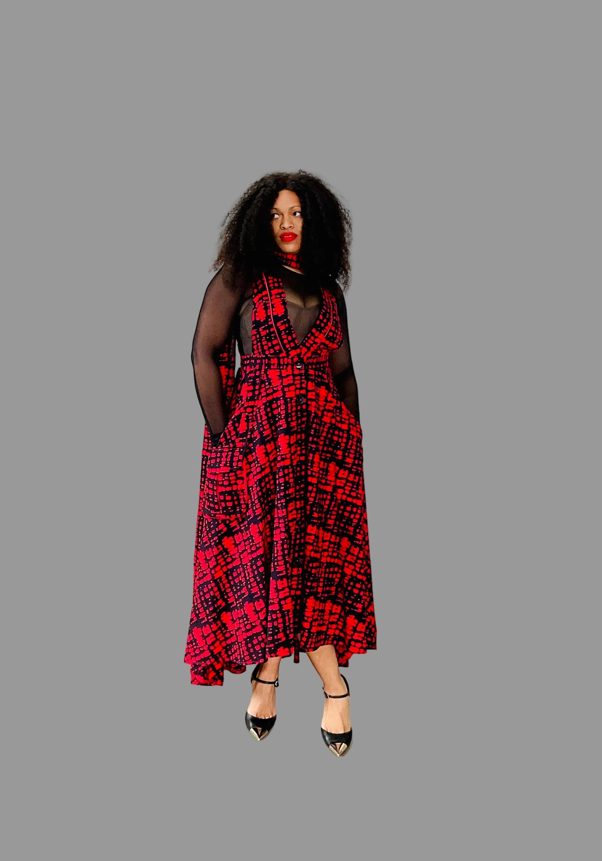 Red/Black Lined Dungaree Skirt FR1194