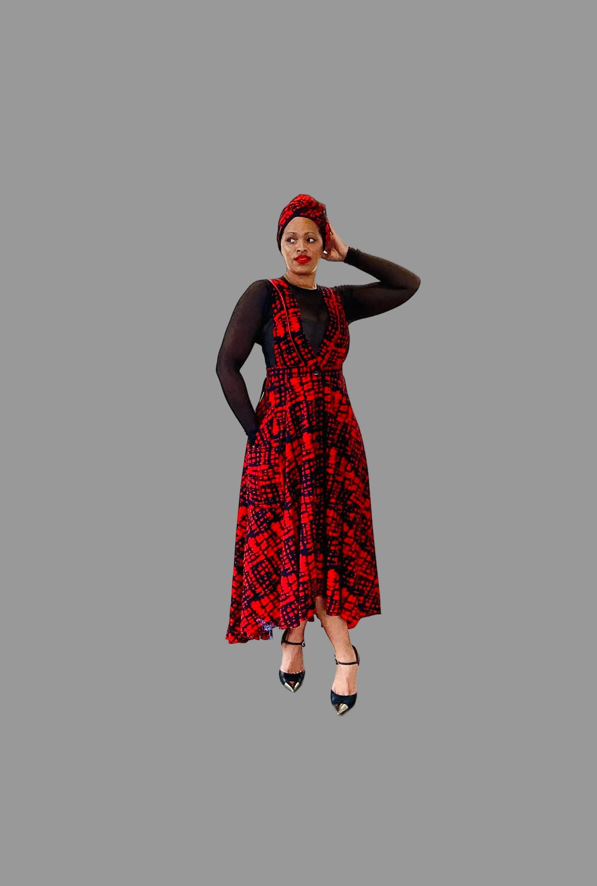 Red/Black Lined Dungaree Skirt FR1194