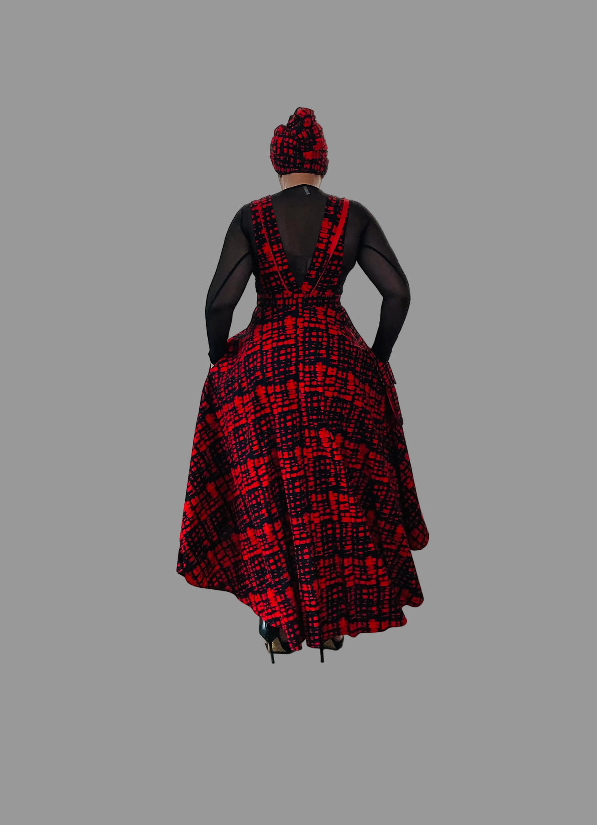 Red/Black Lined Dungaree Skirt FR1194