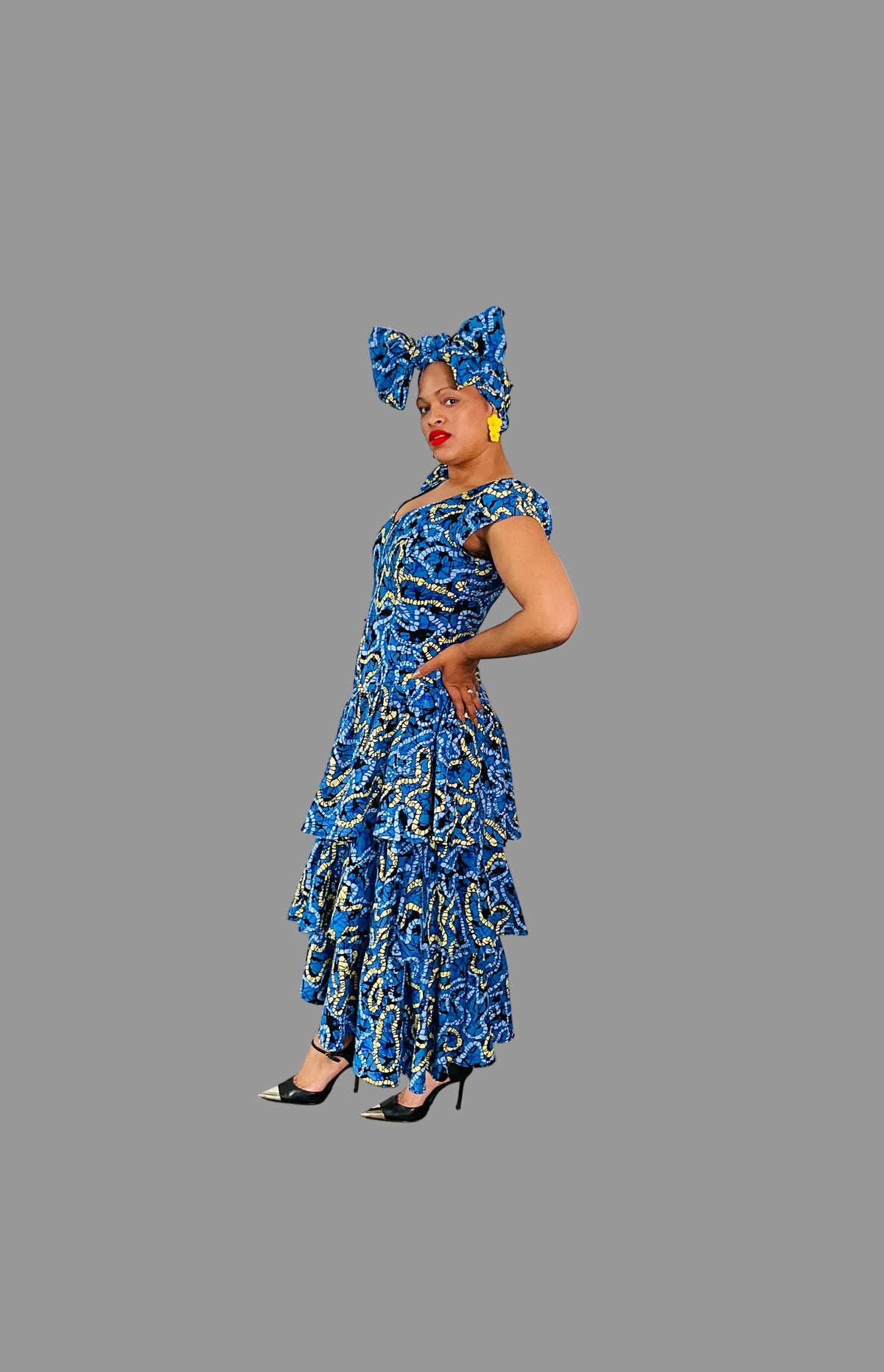 Blue Ankara High/Low Layered Dress FRA108