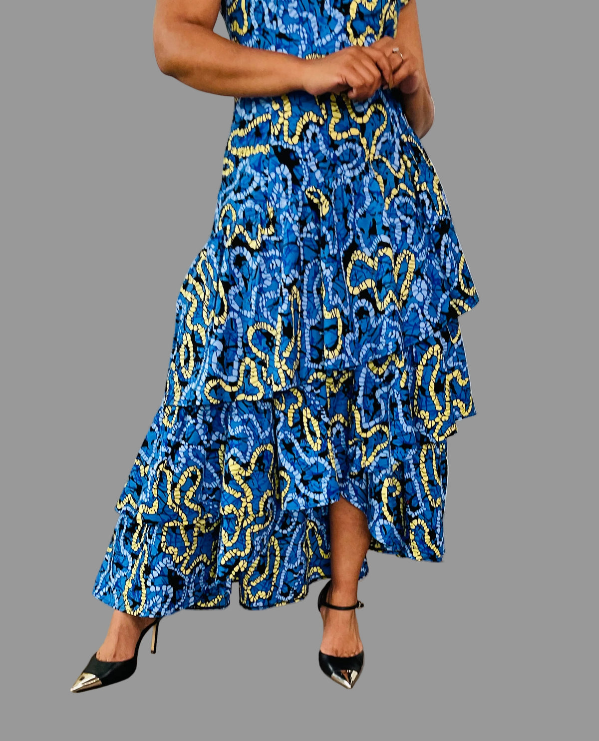 Blue Ankara High/Low Layered Dress FRA108
