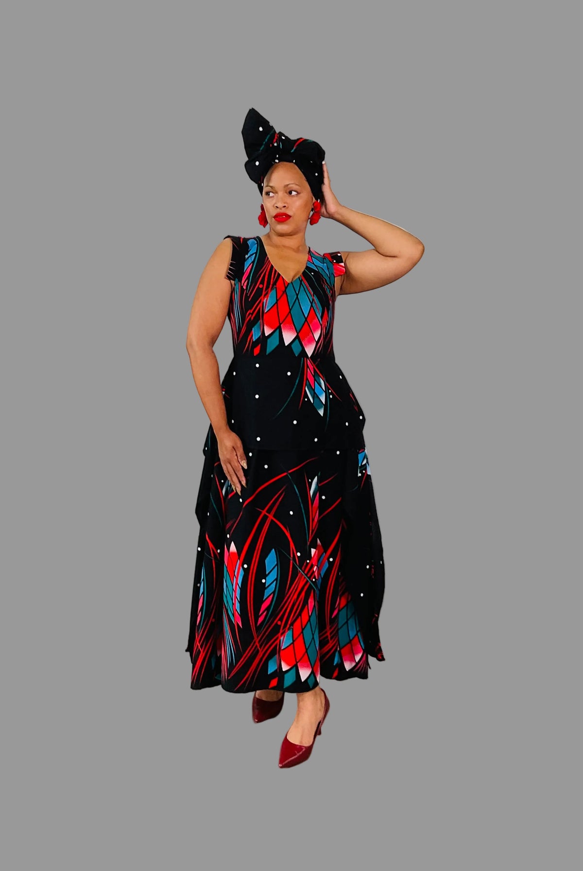 Black/Multicolor Handkeyhem Maxi Ankara Dress FRA107