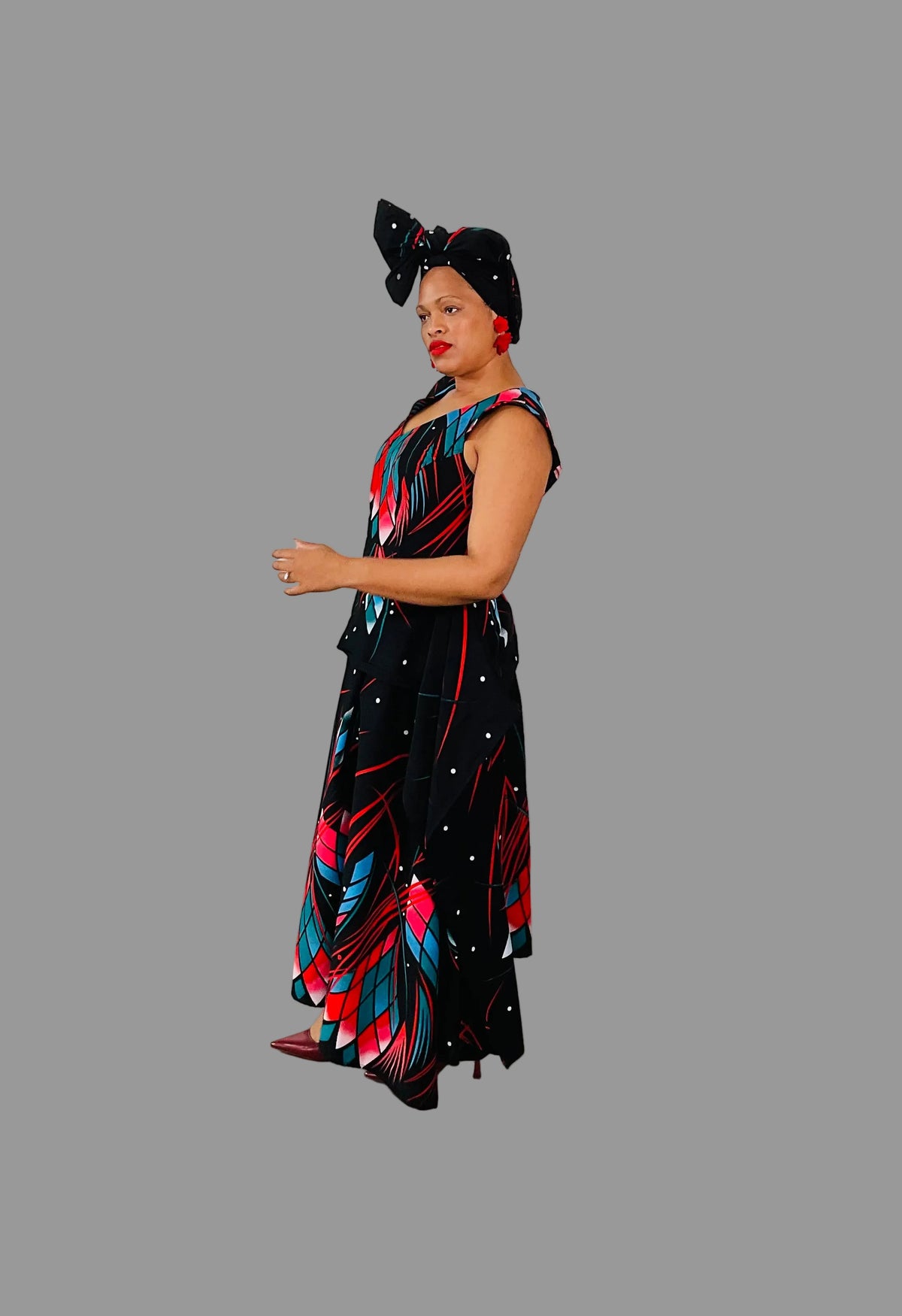 Black/Multicolor Handkeyhem Maxi Ankara Dress FRA107