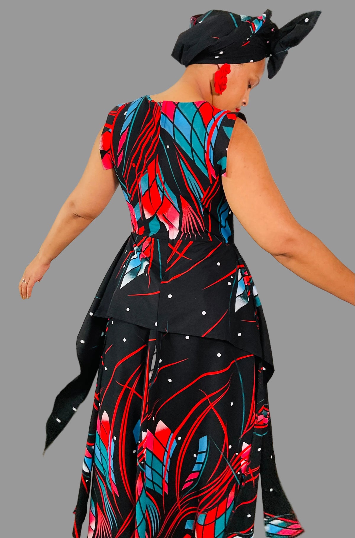 Black/Multicolor Handkeyhem Maxi Ankara Dress FRA107
