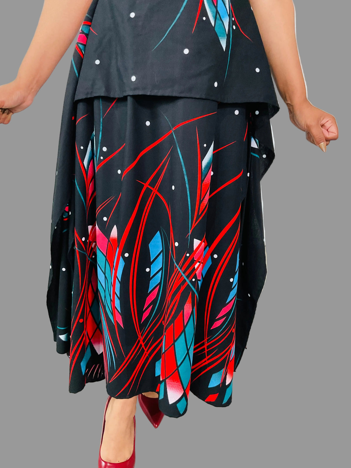 Black/Multicolor Handkeyhem Maxi Ankara Dress FRA107