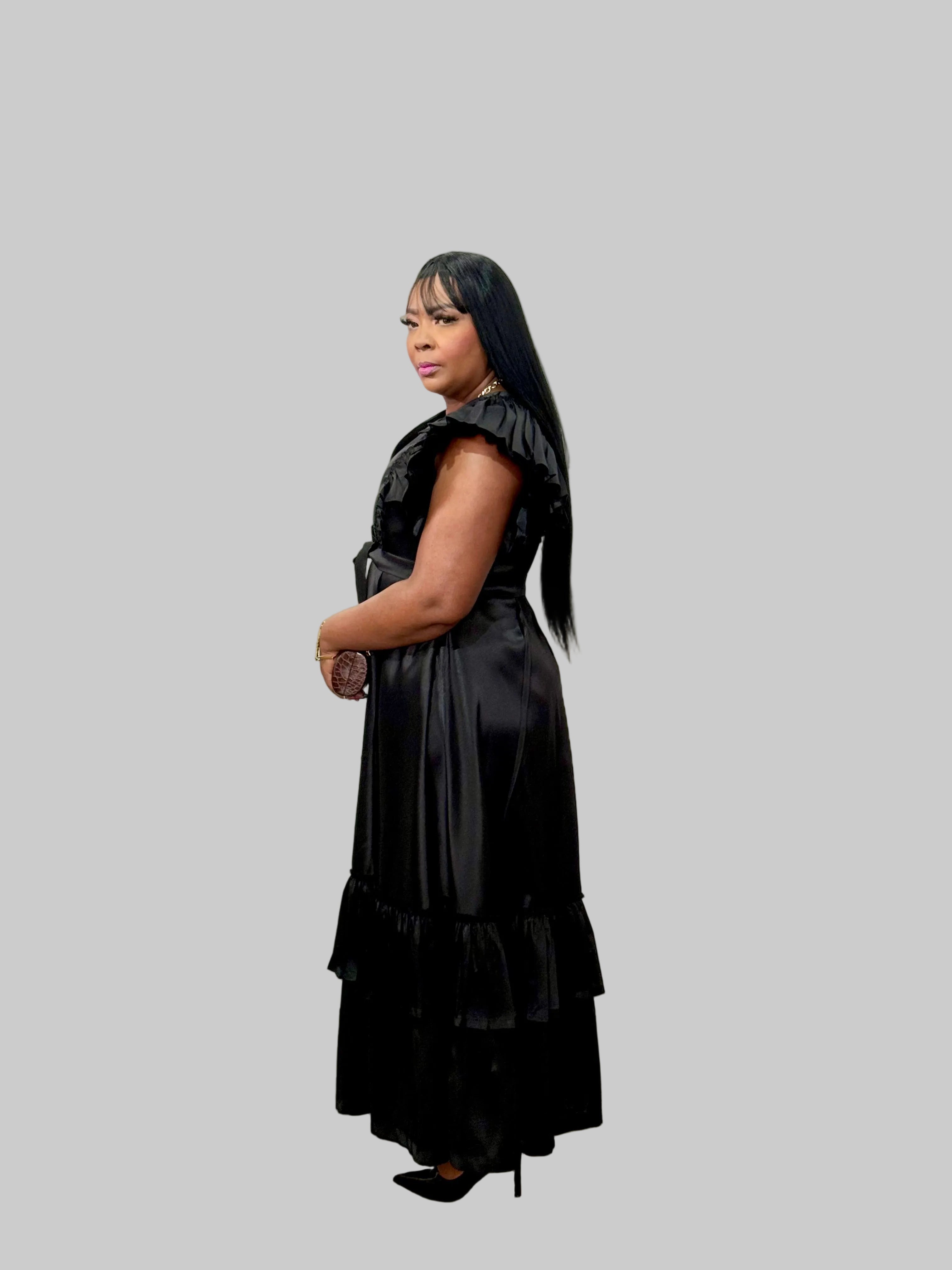 FR1088 BLACK MAXI LEA DRESS