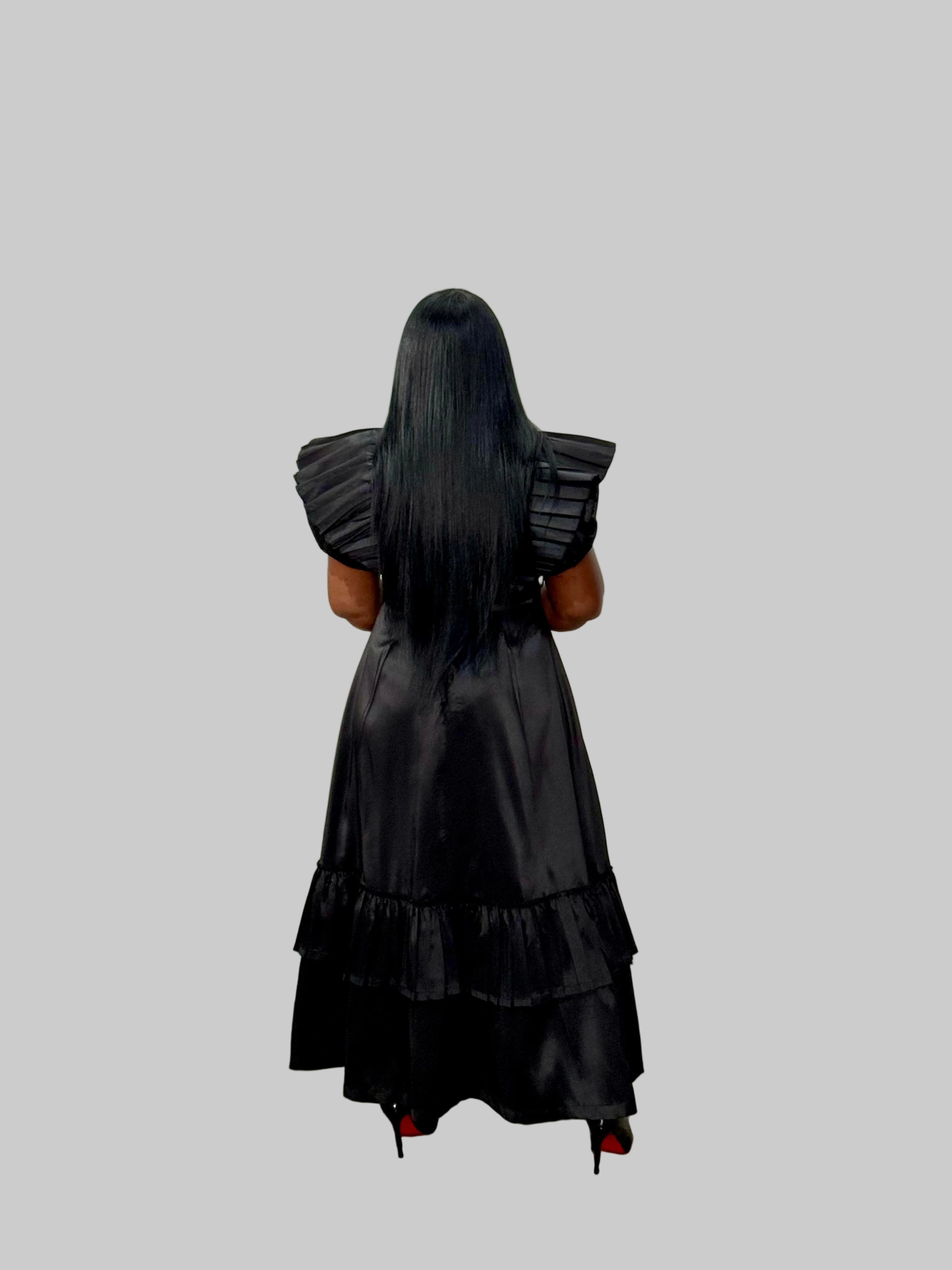 FR1088 BLACK MAXI LEA DRESS