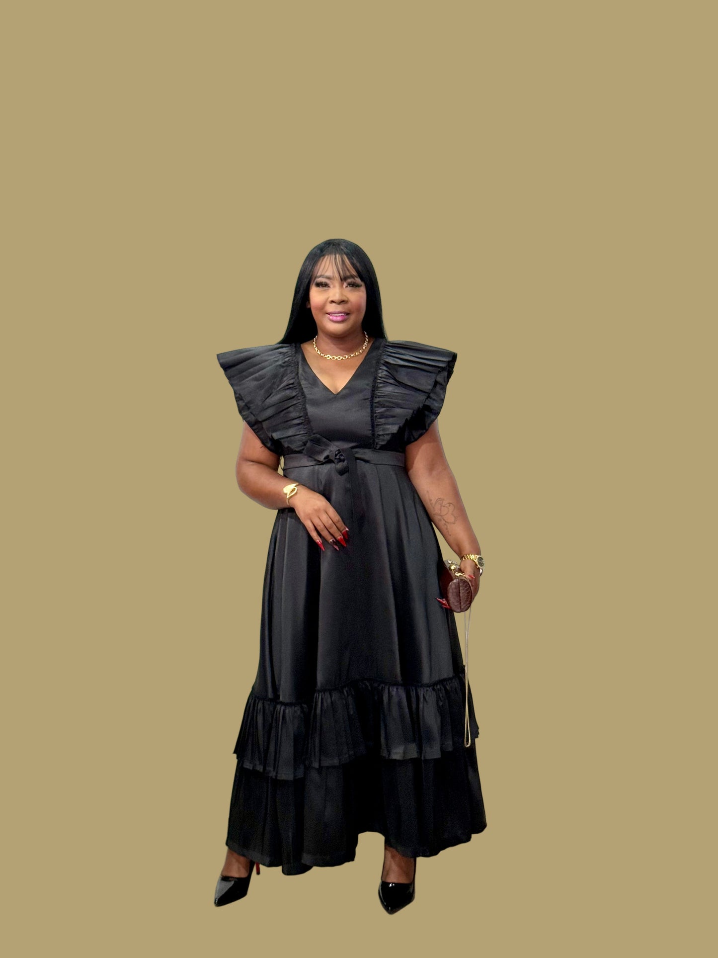 FR1088 BLACK MAXI LEA DRESS