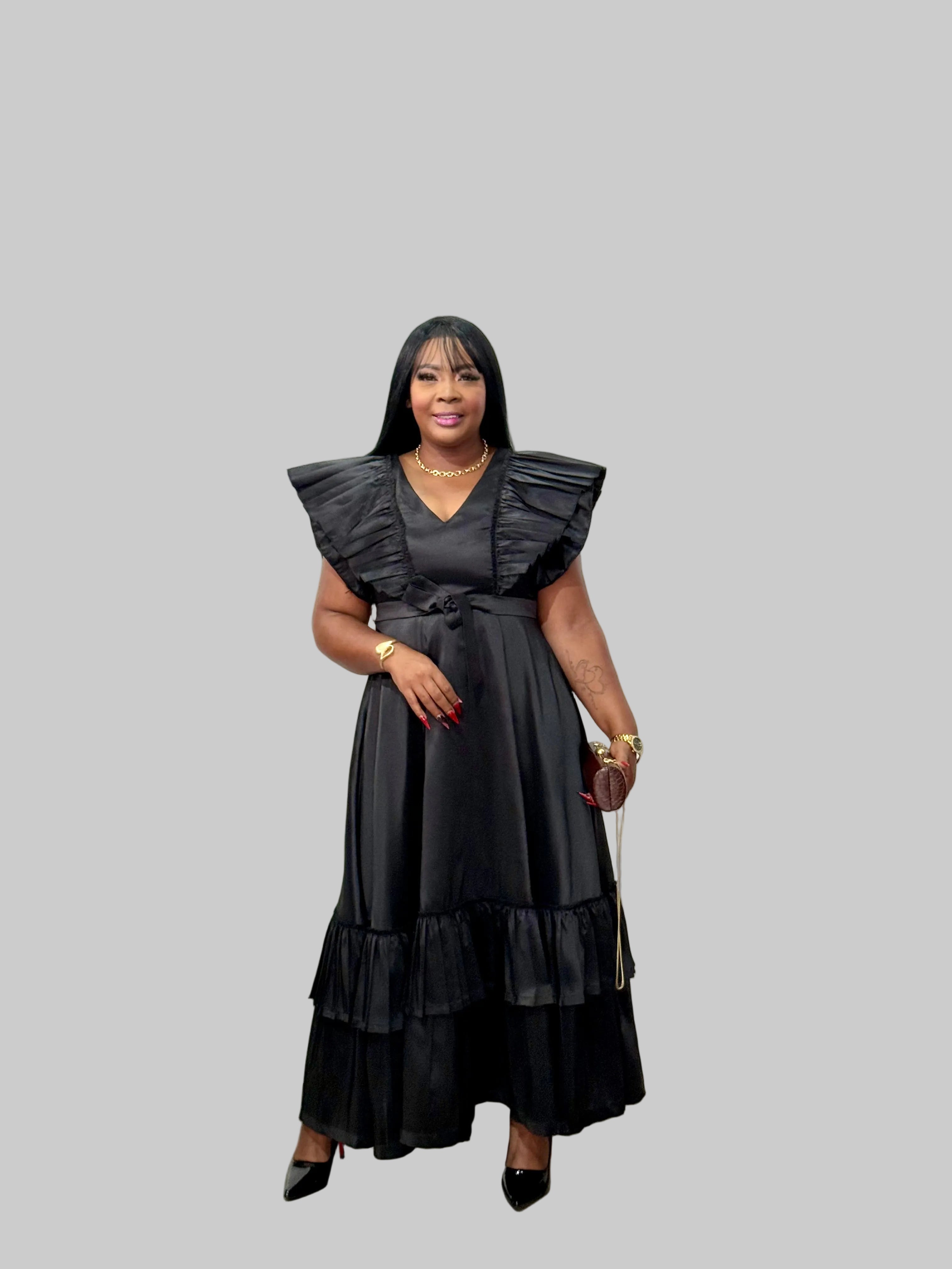 FR1088 BLACK MAXI LEA DRESS