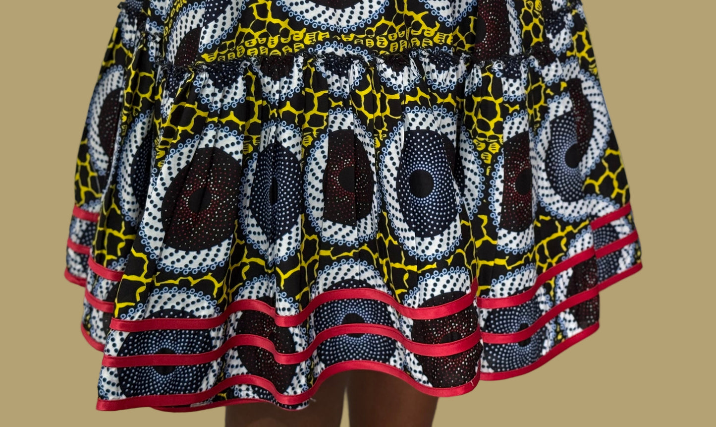 FRA86 MULTICOLOR/RED CONTRASTED LEA MIDI DRESS