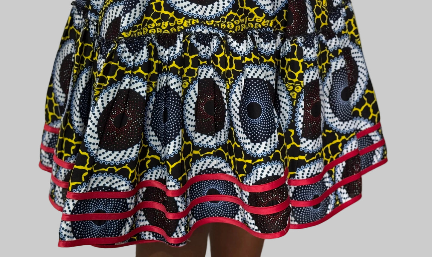 FRA86 MULTICOLOR/RED CONTRASTED LEA MIDI DRESS