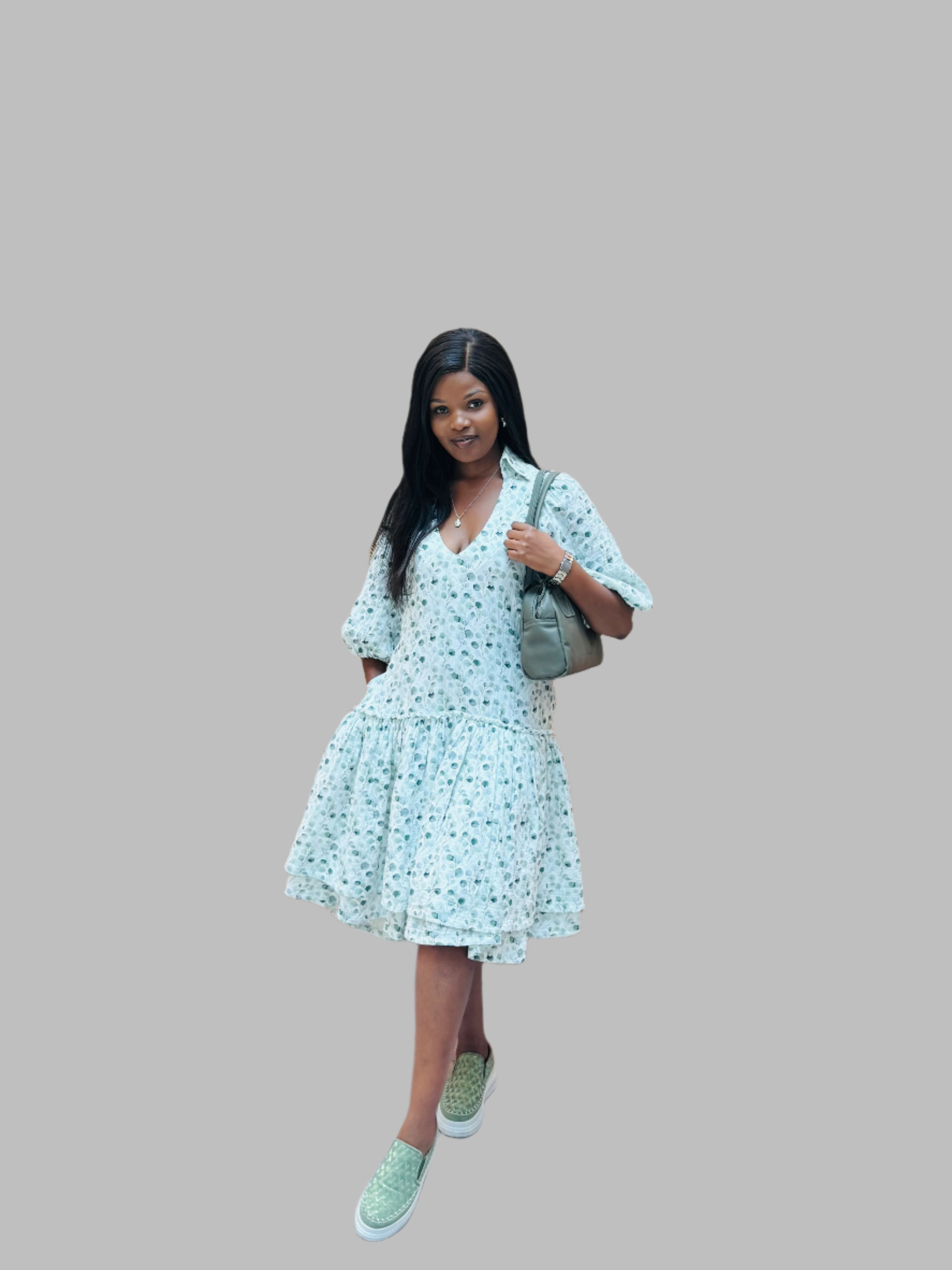 FR1033 WHITE OLIVE LINDI MIDI DRESS