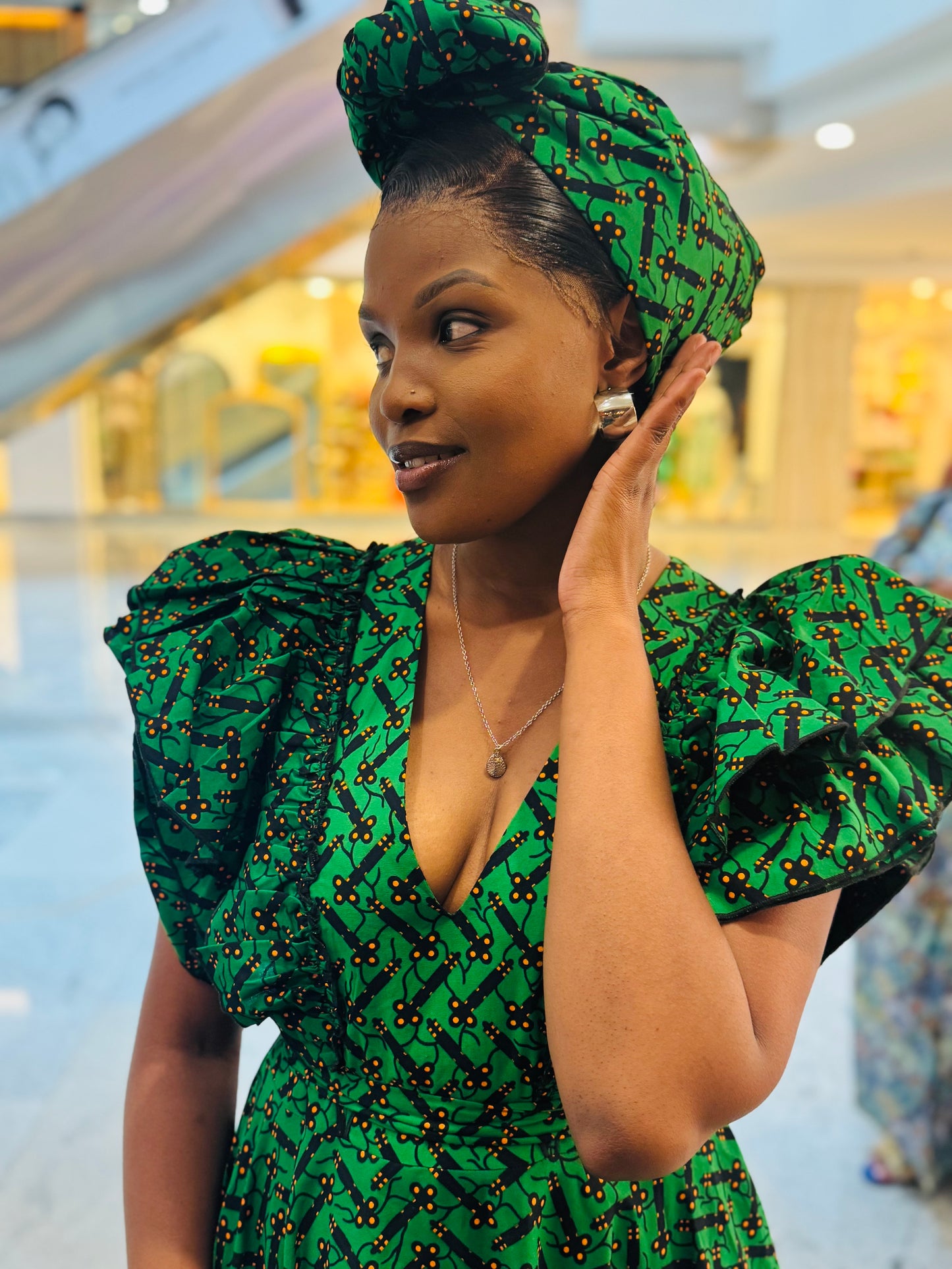 FRA74 GREEN/BLACK ANKARA LEA DRESS