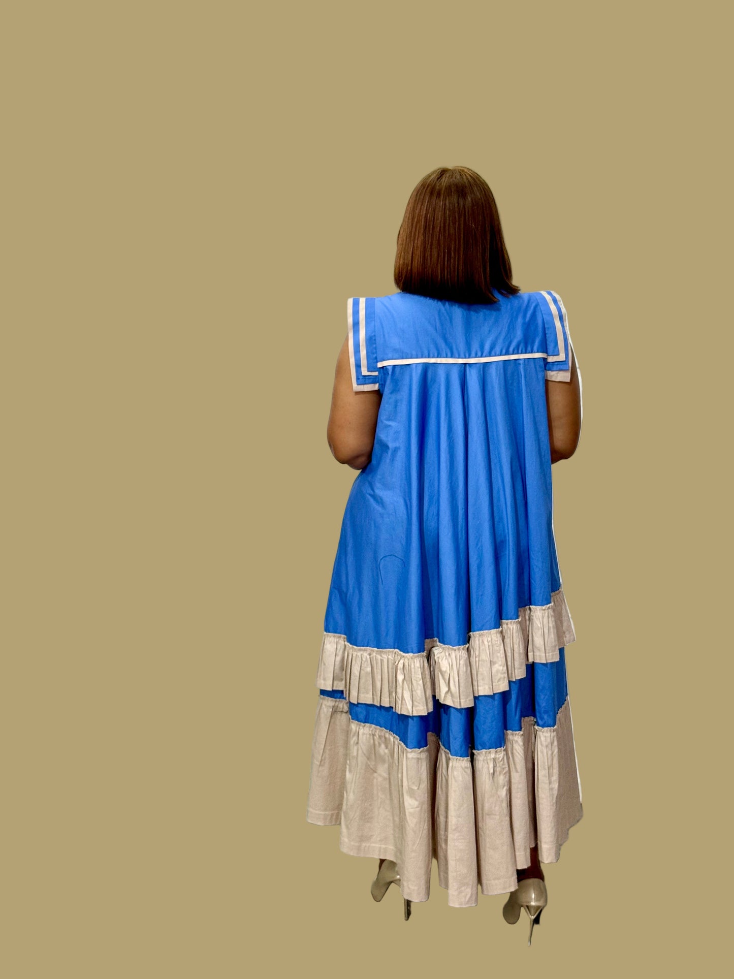 FR1094 BLUE/STONE MAXI FRILLED NAOMI DRESS