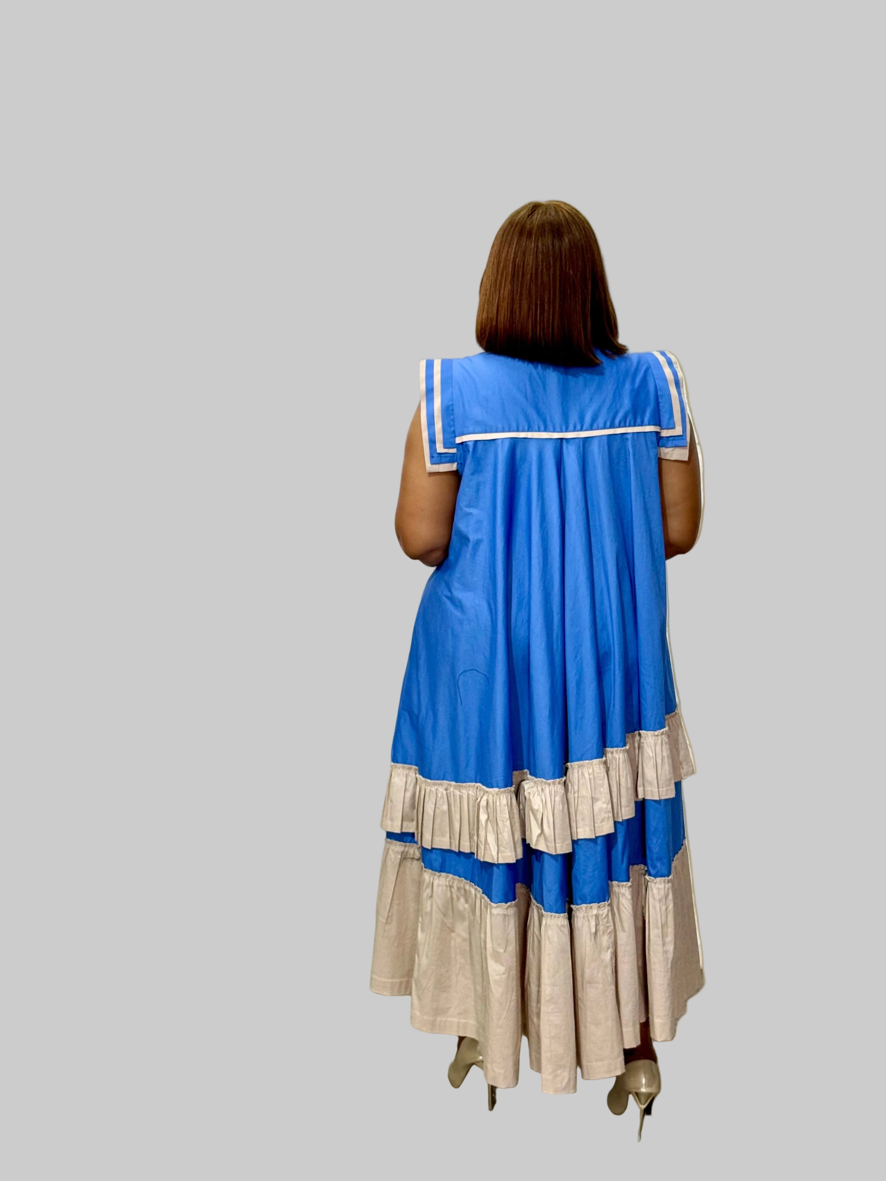 FR1094 BLUE/STONE MAXI FRILLED NAOMI DRESS